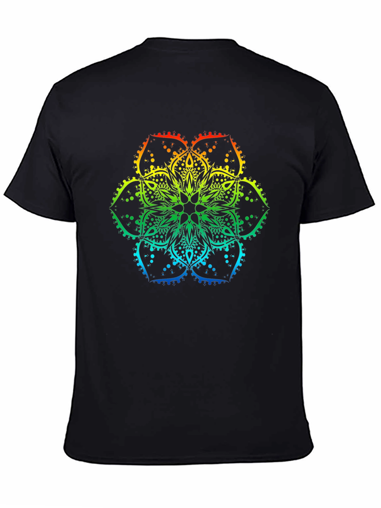 Rainbow Mandala Print Black T-Shirt