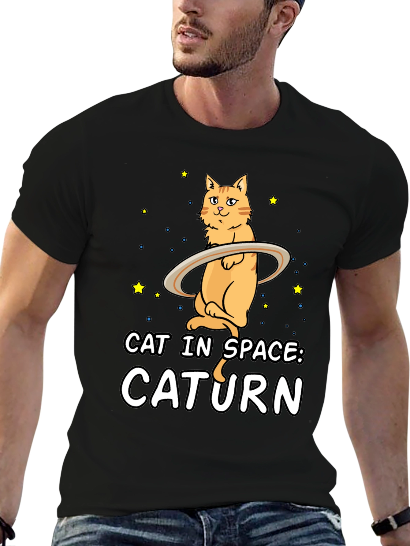 Caturn T-Shirt: Cat in Space Funny Graphic Tee