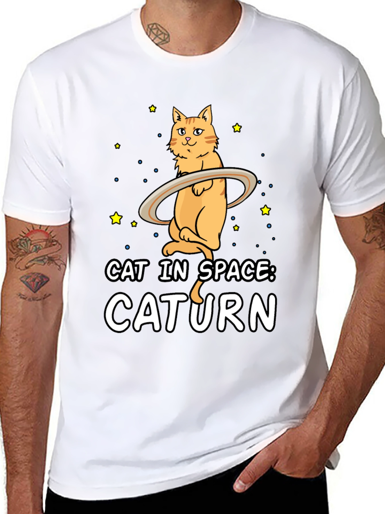 Caturn T-Shirt: Cat in Space Funny Graphic Tee