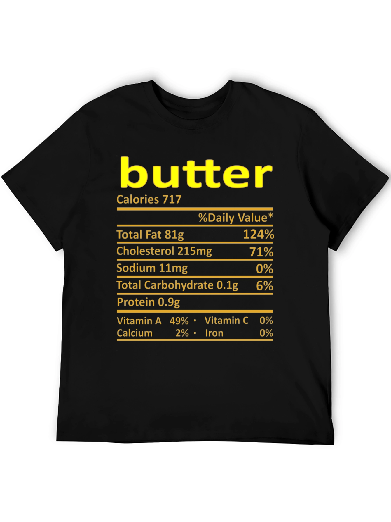 Humorous Butter Nutrition Facts Black T-Shirt