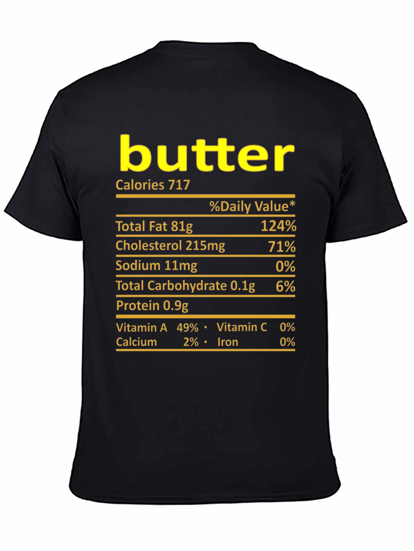 Humorous Butter Nutrition Facts Black T-Shirt