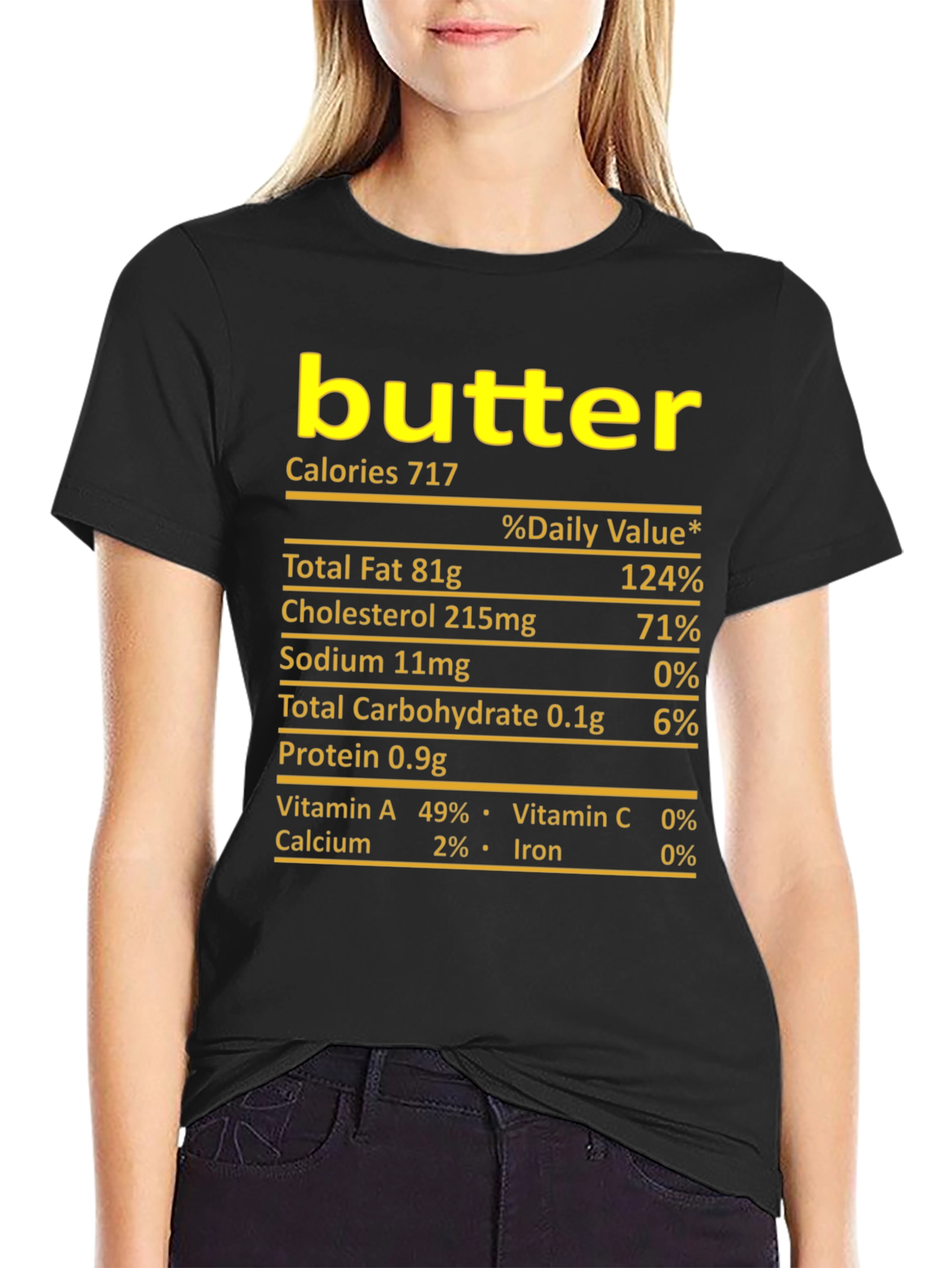 Humorous Butter Nutrition Facts Black T-Shirt