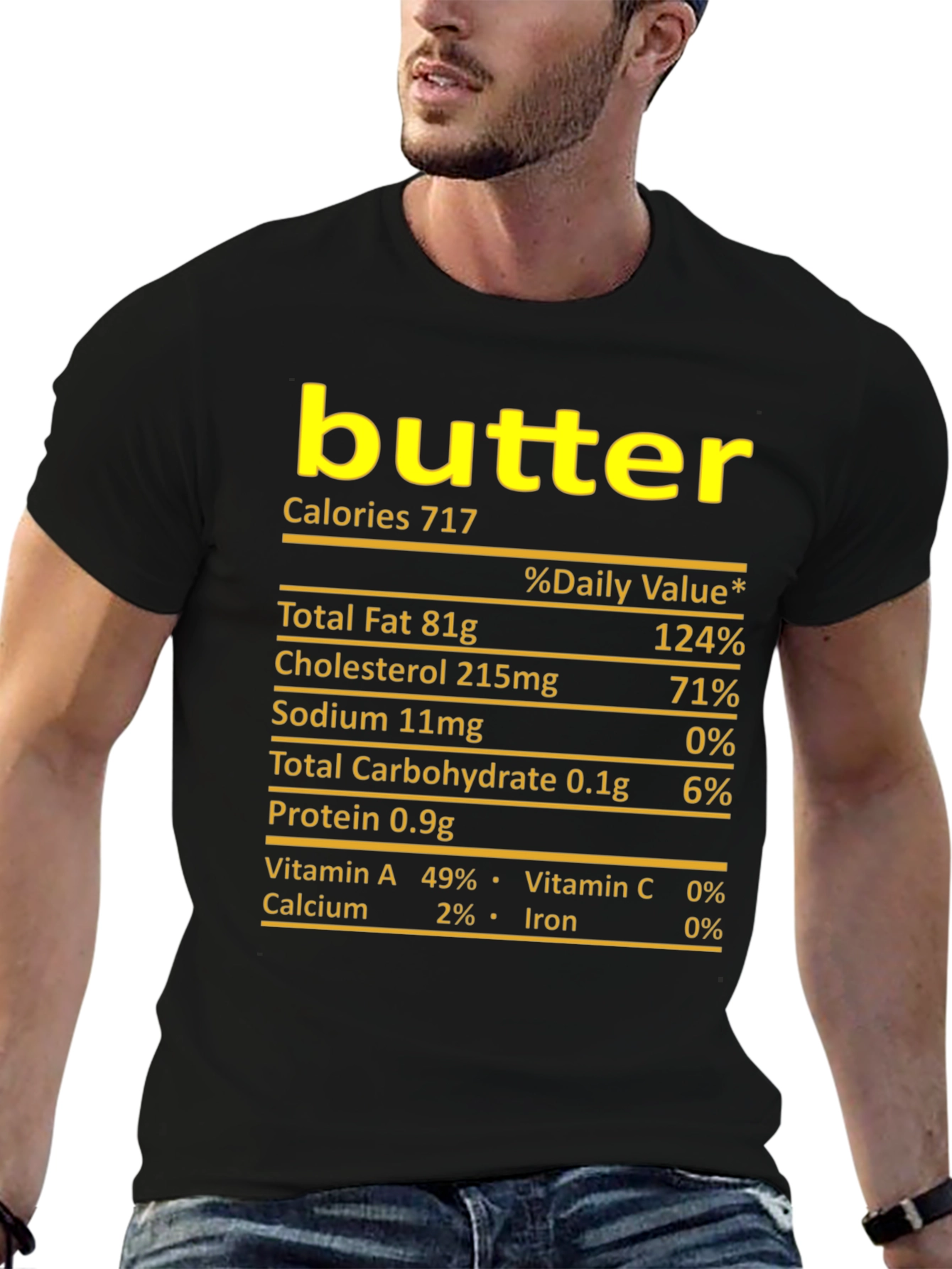 Humorous Butter Nutrition Facts Black T-Shirt
