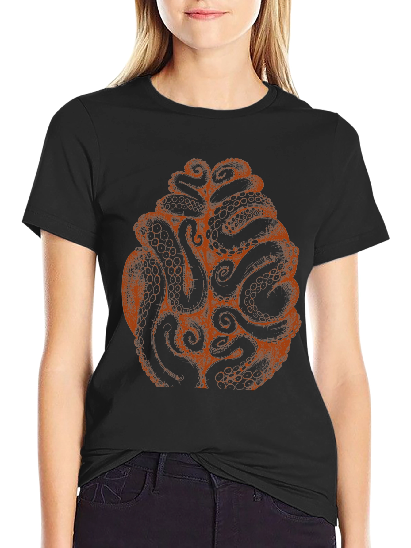 Octopus Tentacle Brain Graphic Tee - Black