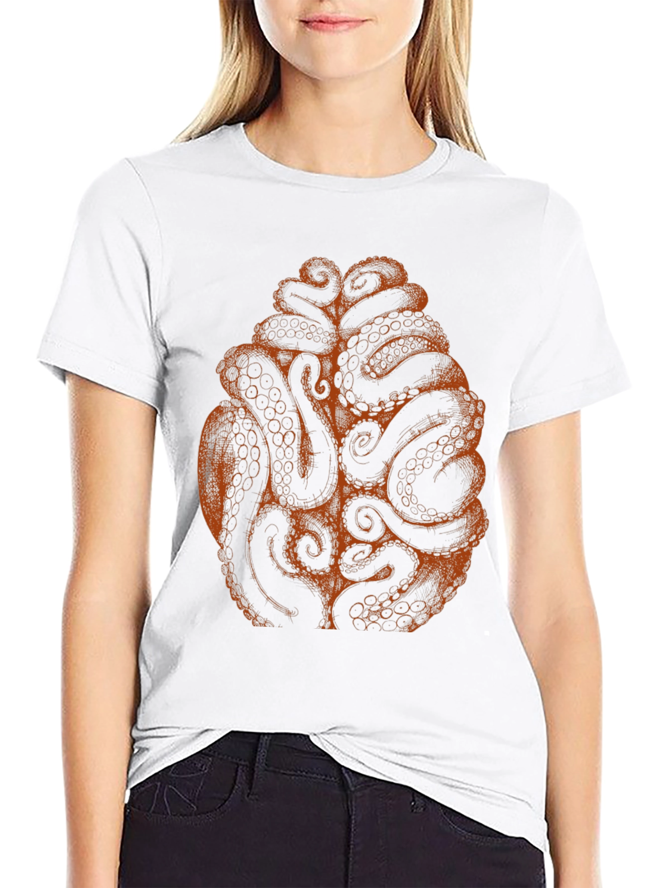 Octopus Tentacle Brain Graphic Tee - Black