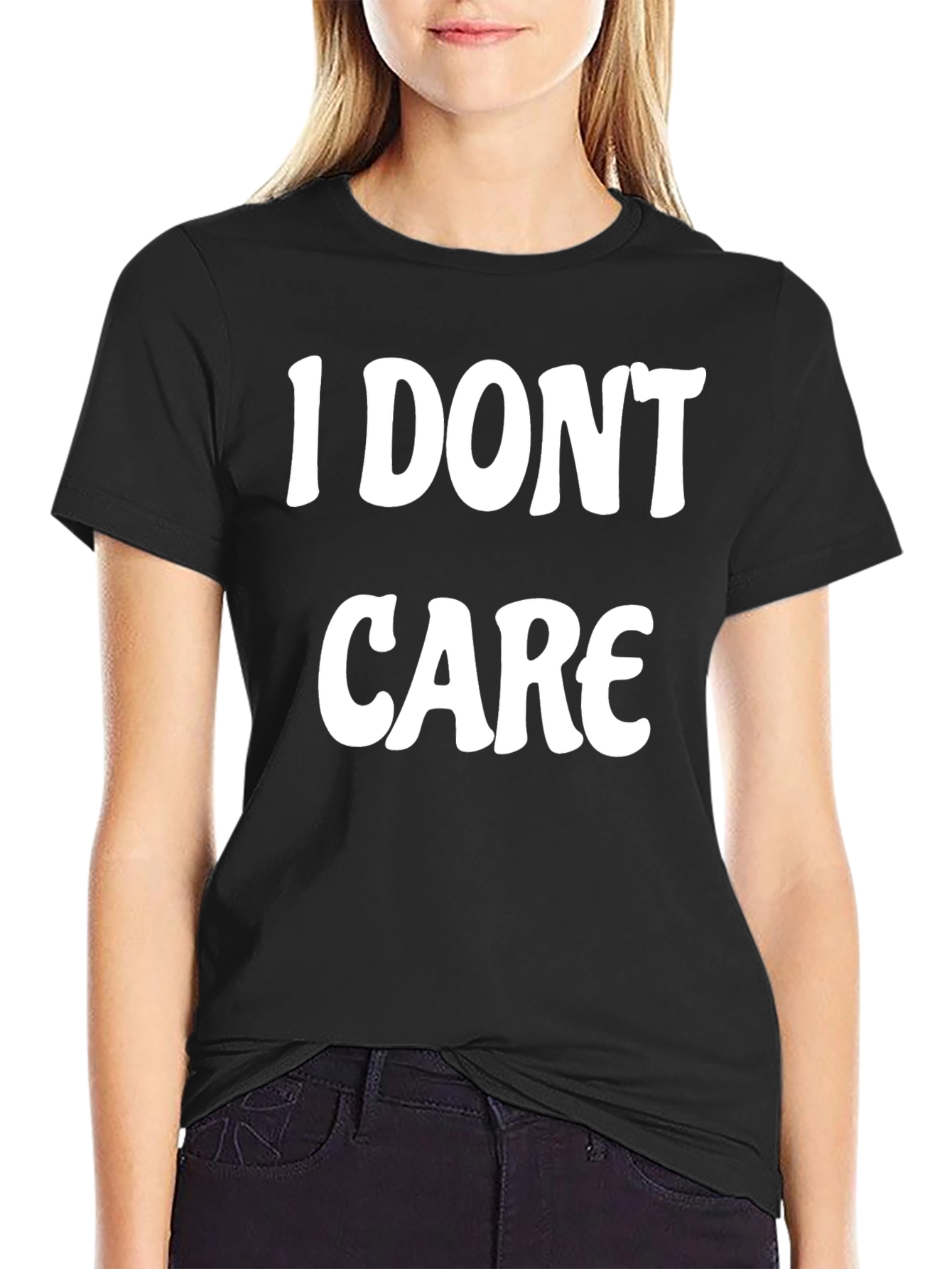 I Dont Care Slogan Graphic Black Tee