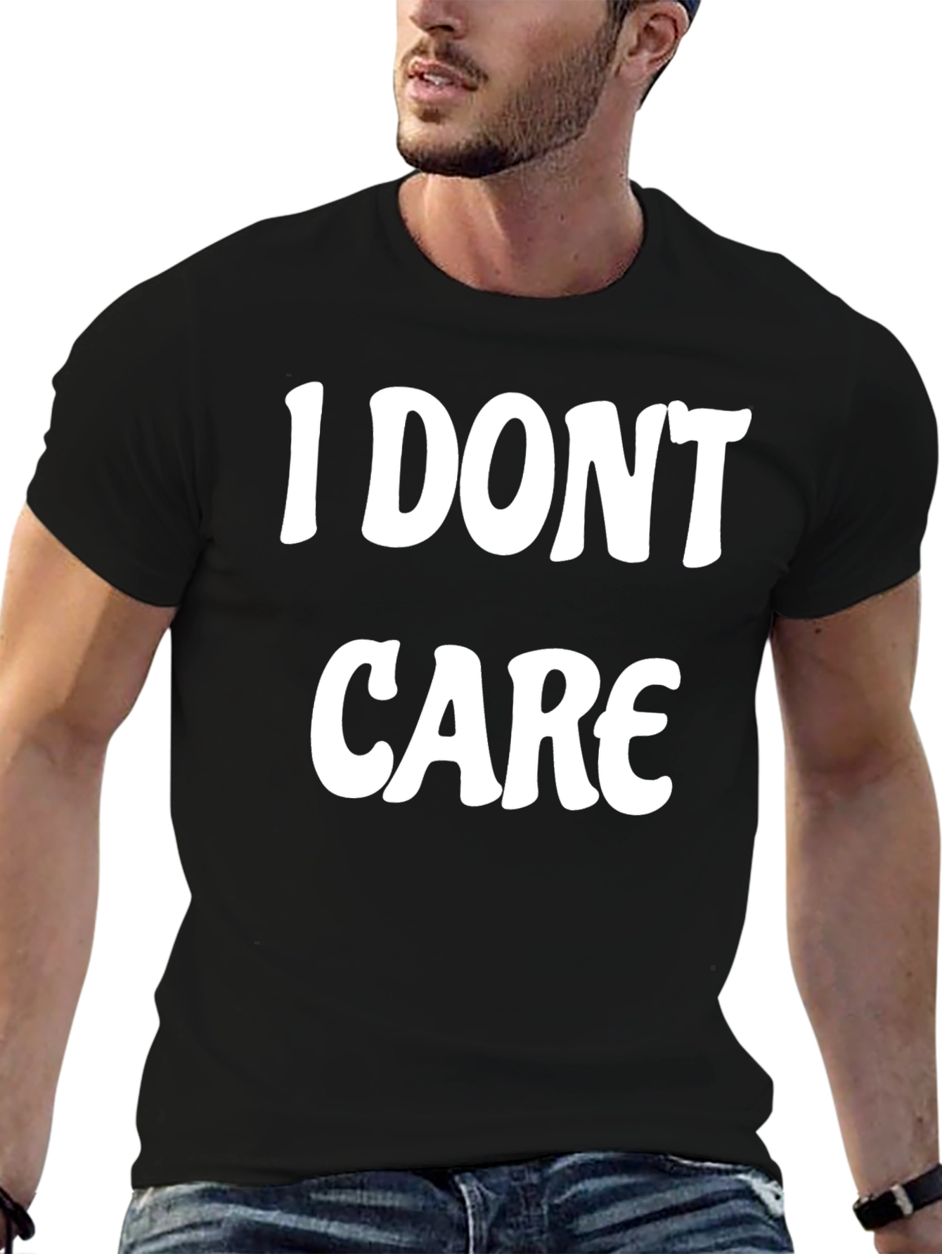 I Dont Care Slogan Graphic Black Tee