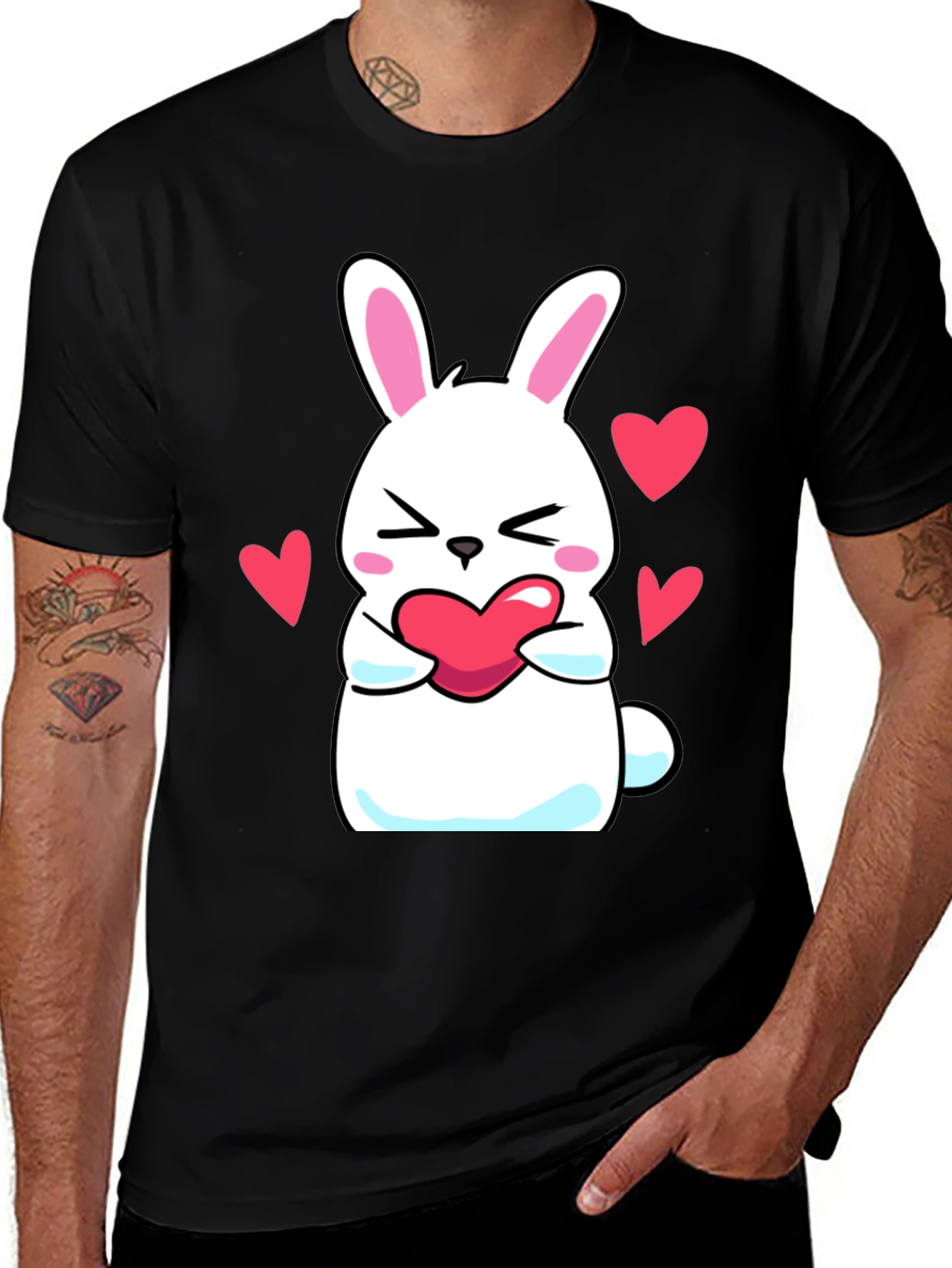 Cute Bunny Holding Heart Graphic T-Shirt