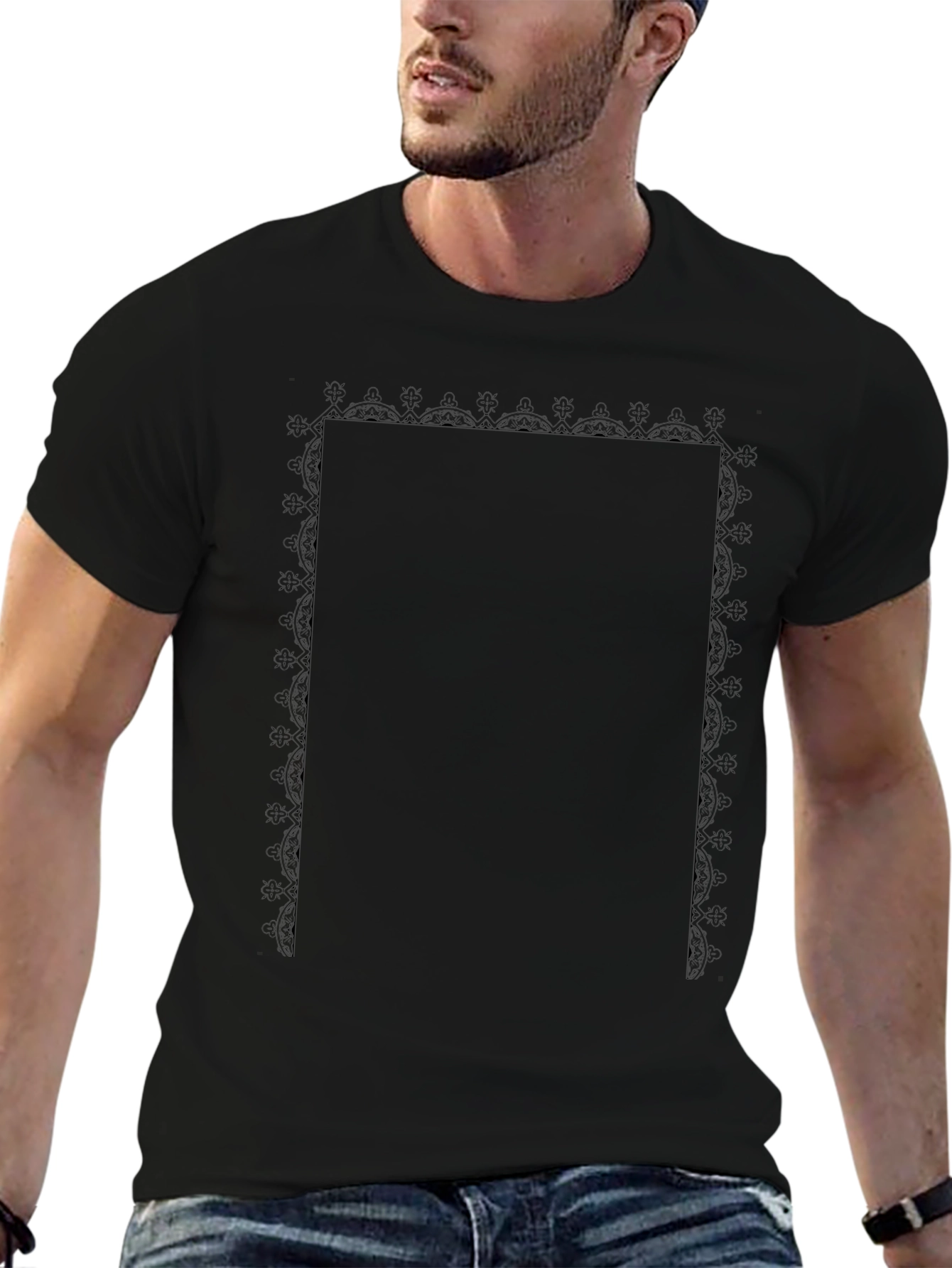 Classic Black Tee with Intricate Trim