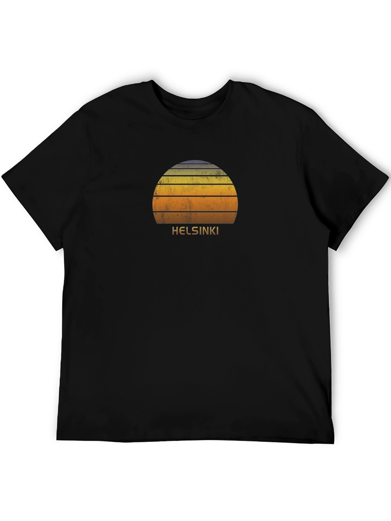 Retro Helsinki Sunset Graphic T-Shirt - Black