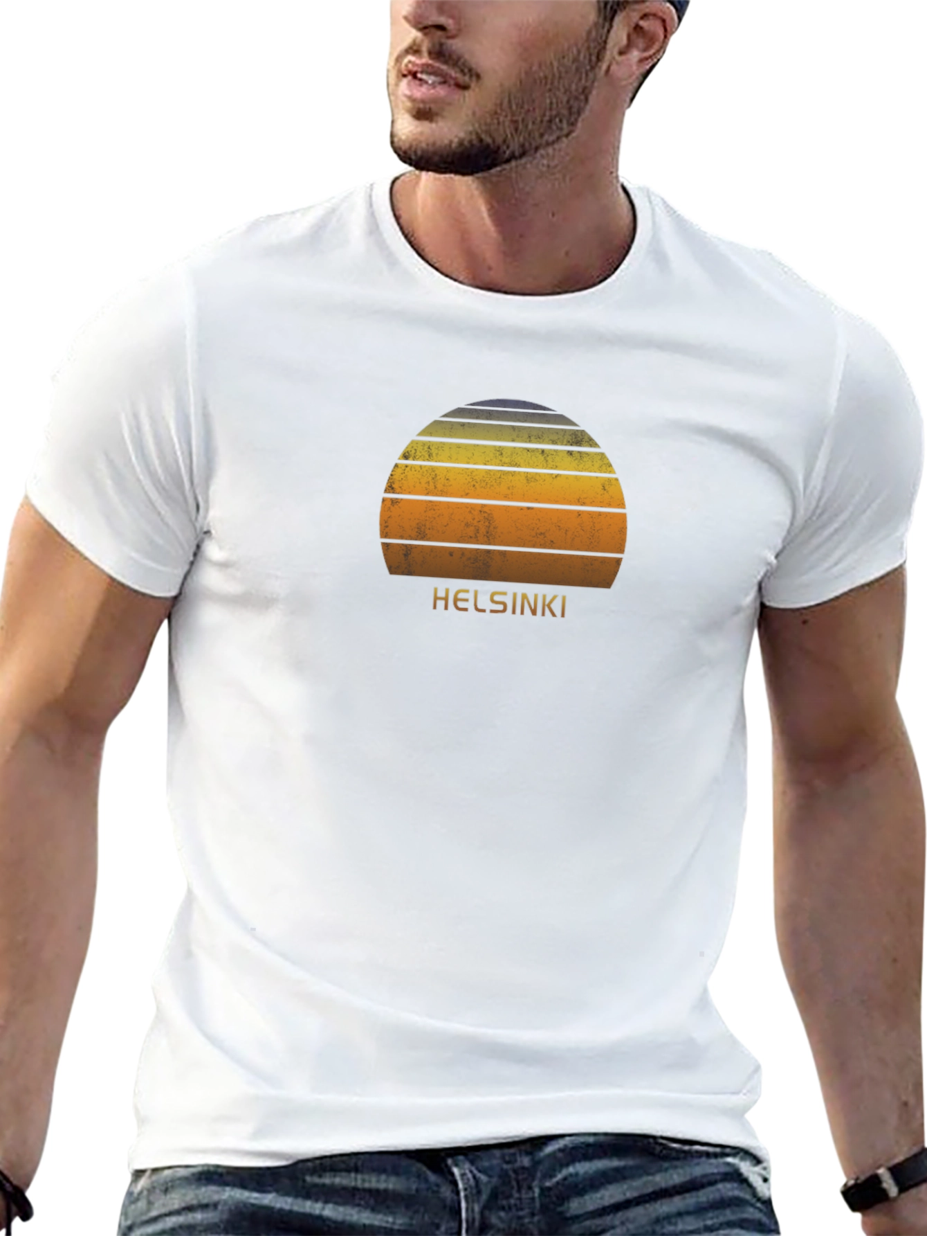 Retro Helsinki Sunset Graphic T-Shirt - Black