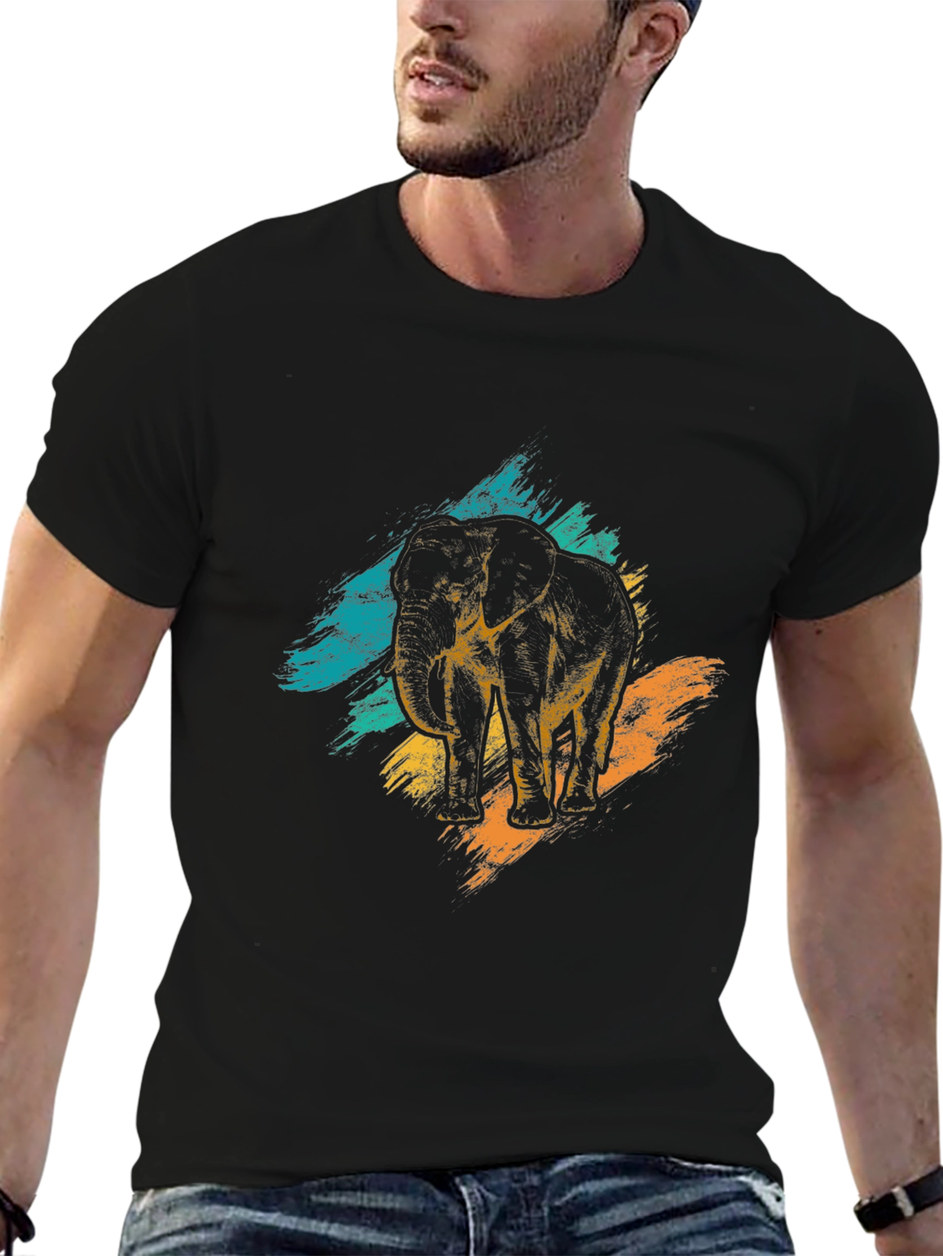 Elephant Graphic Print Black T-Shirt