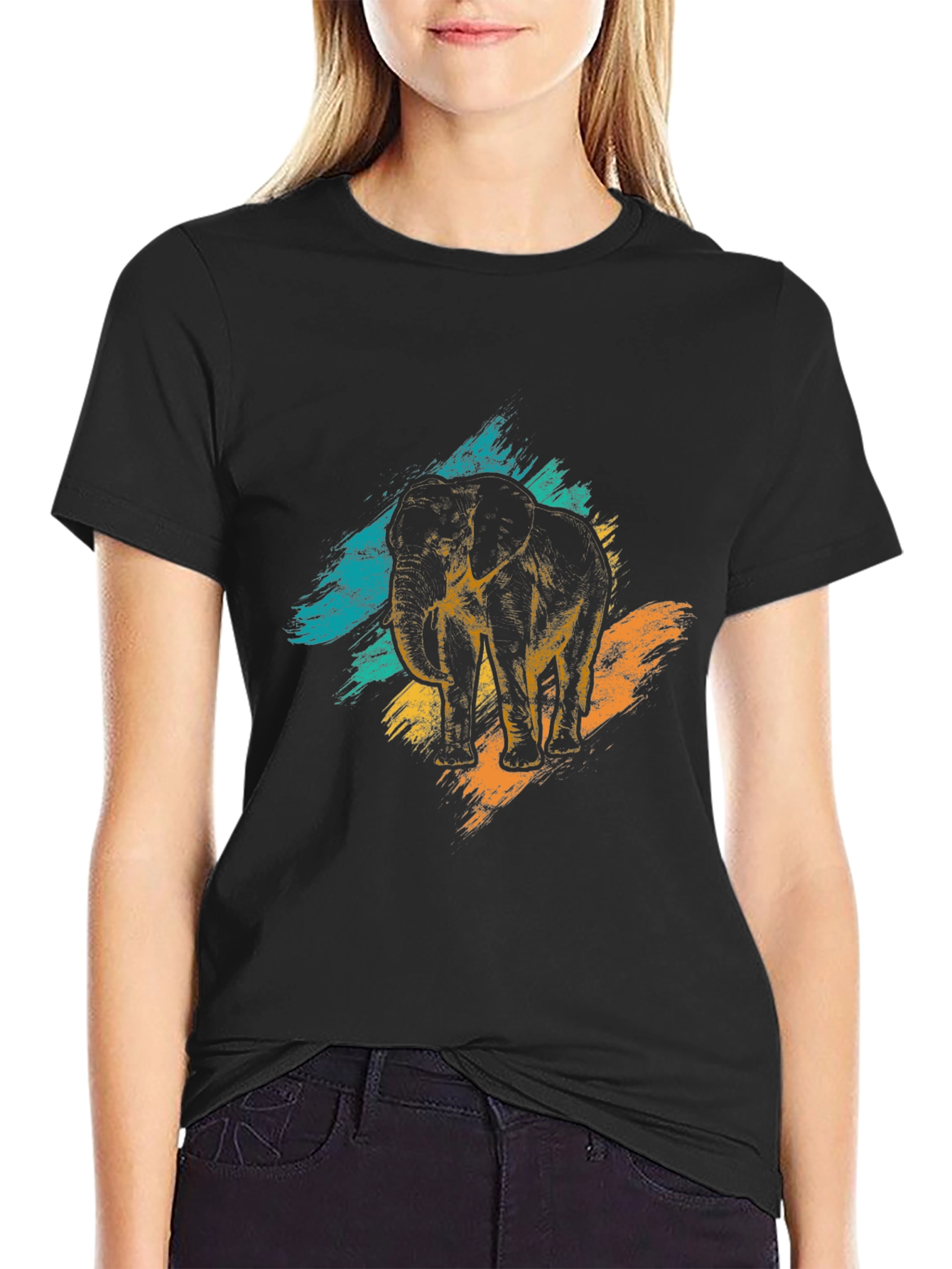 Elephant Graphic Print Black T-Shirt