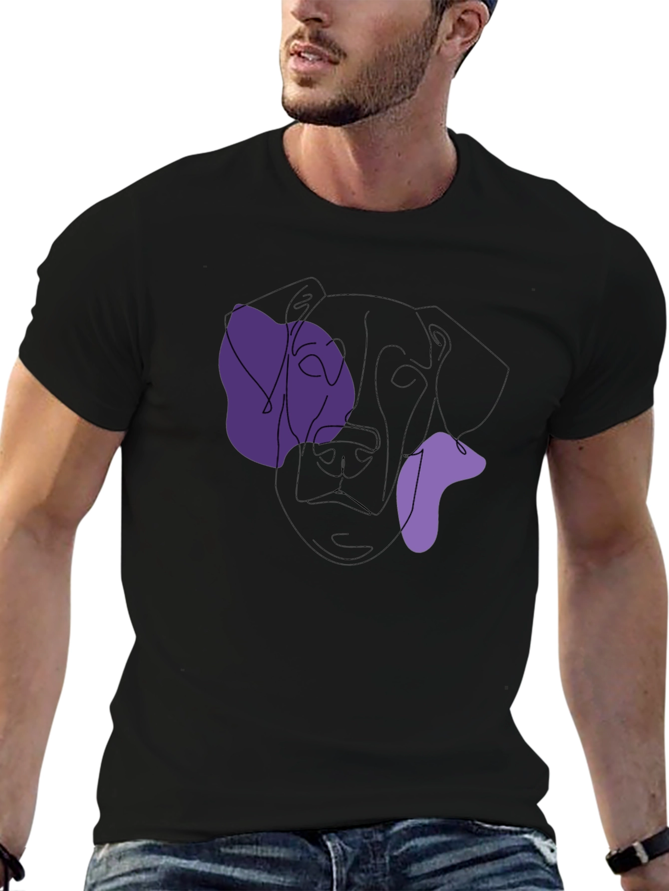 Abstract Dog Line Art Black T-Shirt