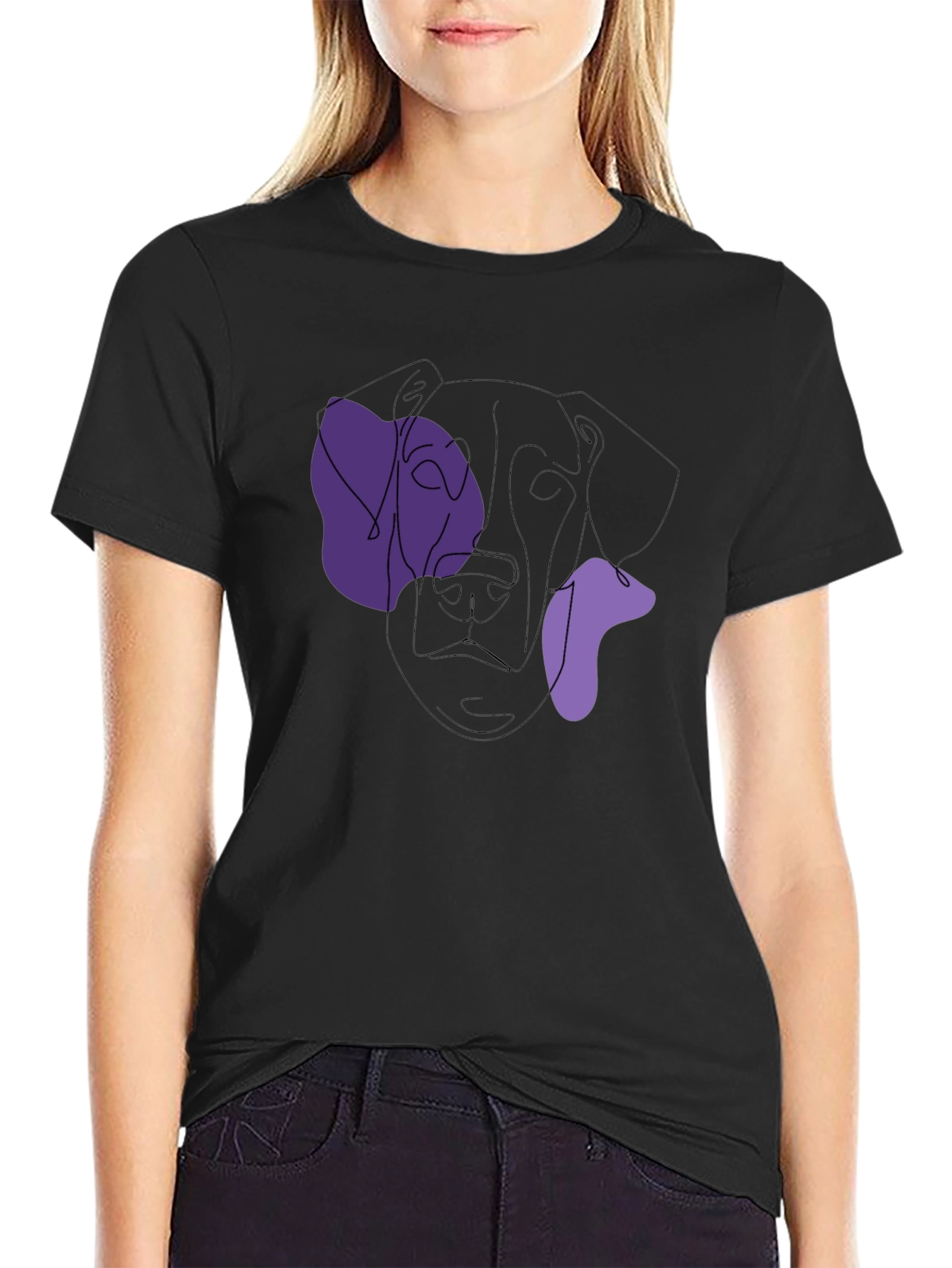 Abstract Dog Line Art Black T-Shirt