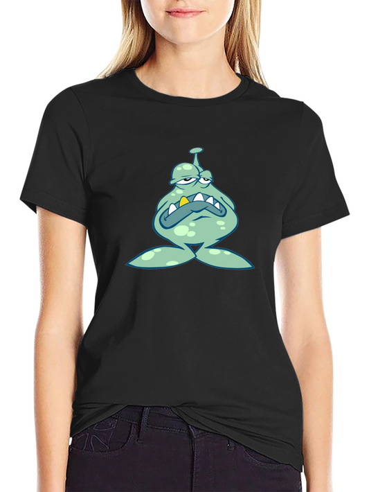 Grumpy Cartoon Monster Graphic Black T-Shirt