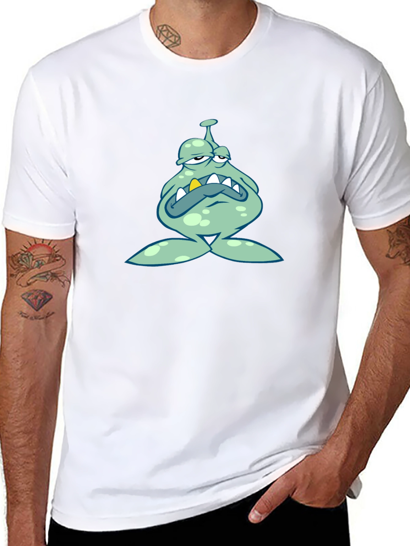 Grumpy Cartoon Monster Graphic Black T-Shirt