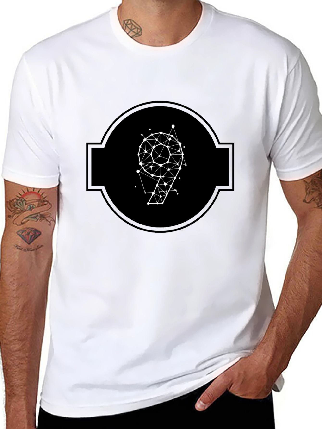 Geometric Number 9 Black T-Shirt