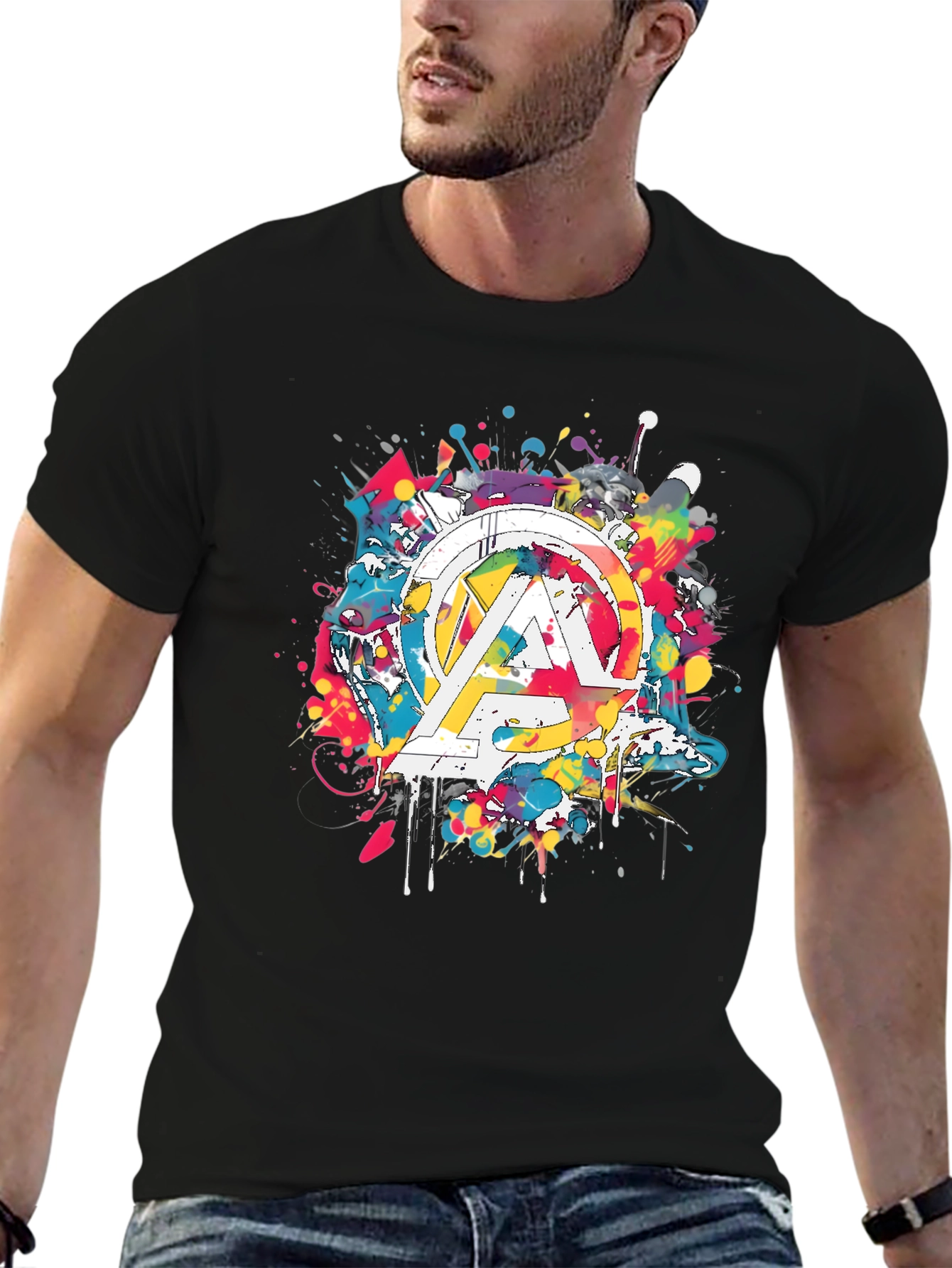 Avengers Splatter Graphic T-Shirt - Mens Black Tee