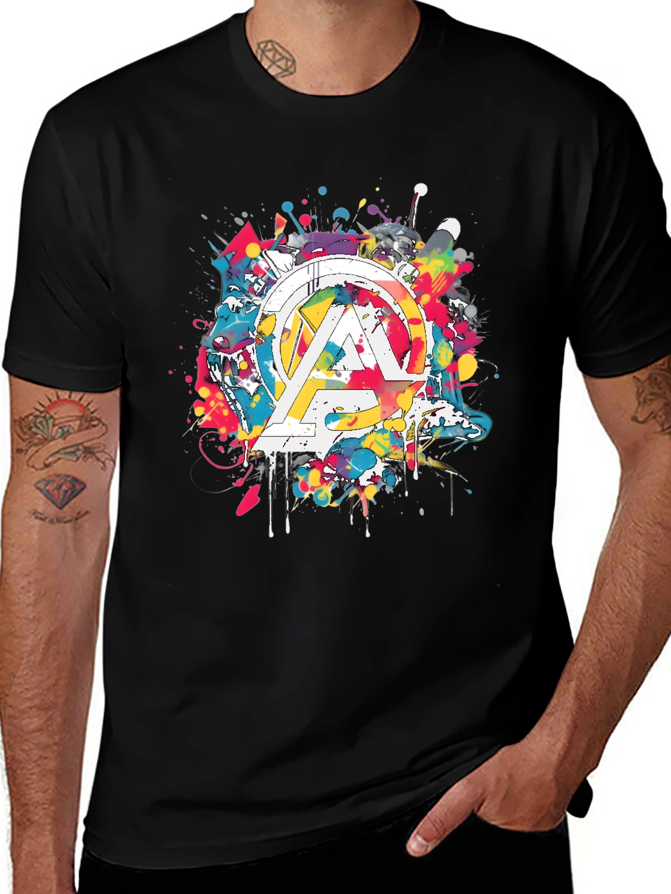 Avengers Splatter Graphic T-Shirt - Mens Black Tee