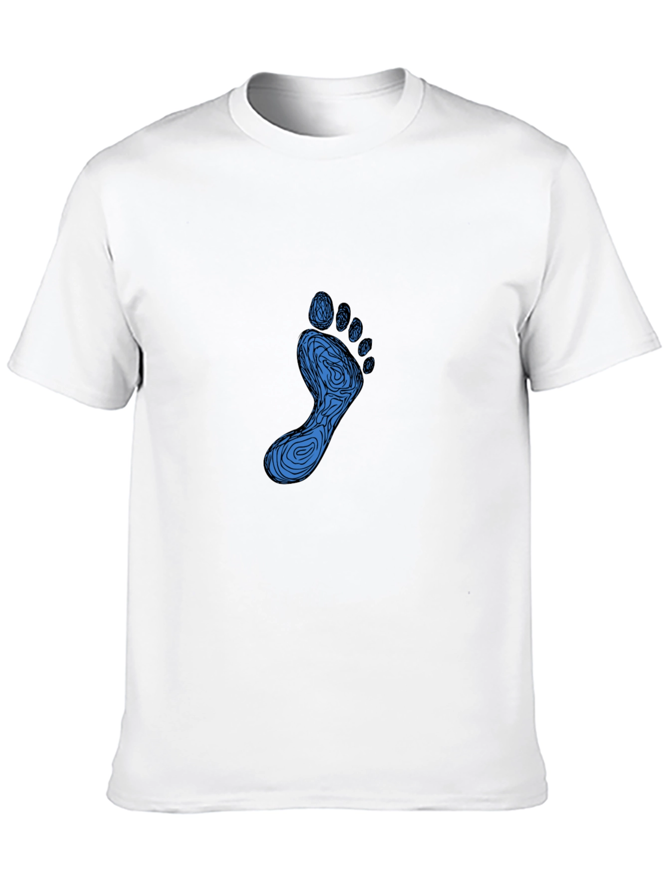 Mens Black T-Shirt with Blue Footprint Graphic
