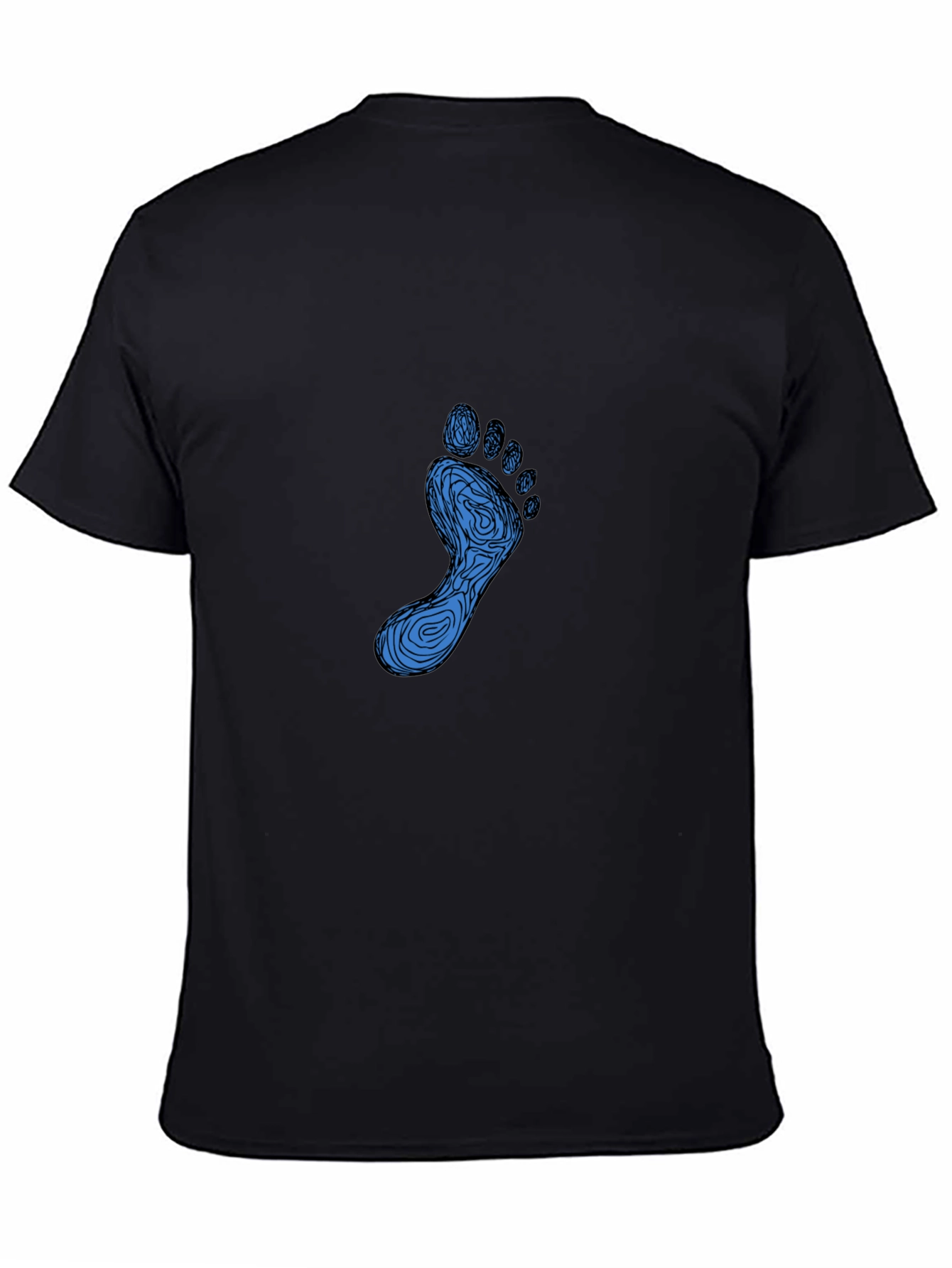 Mens Black T-Shirt with Blue Footprint Graphic