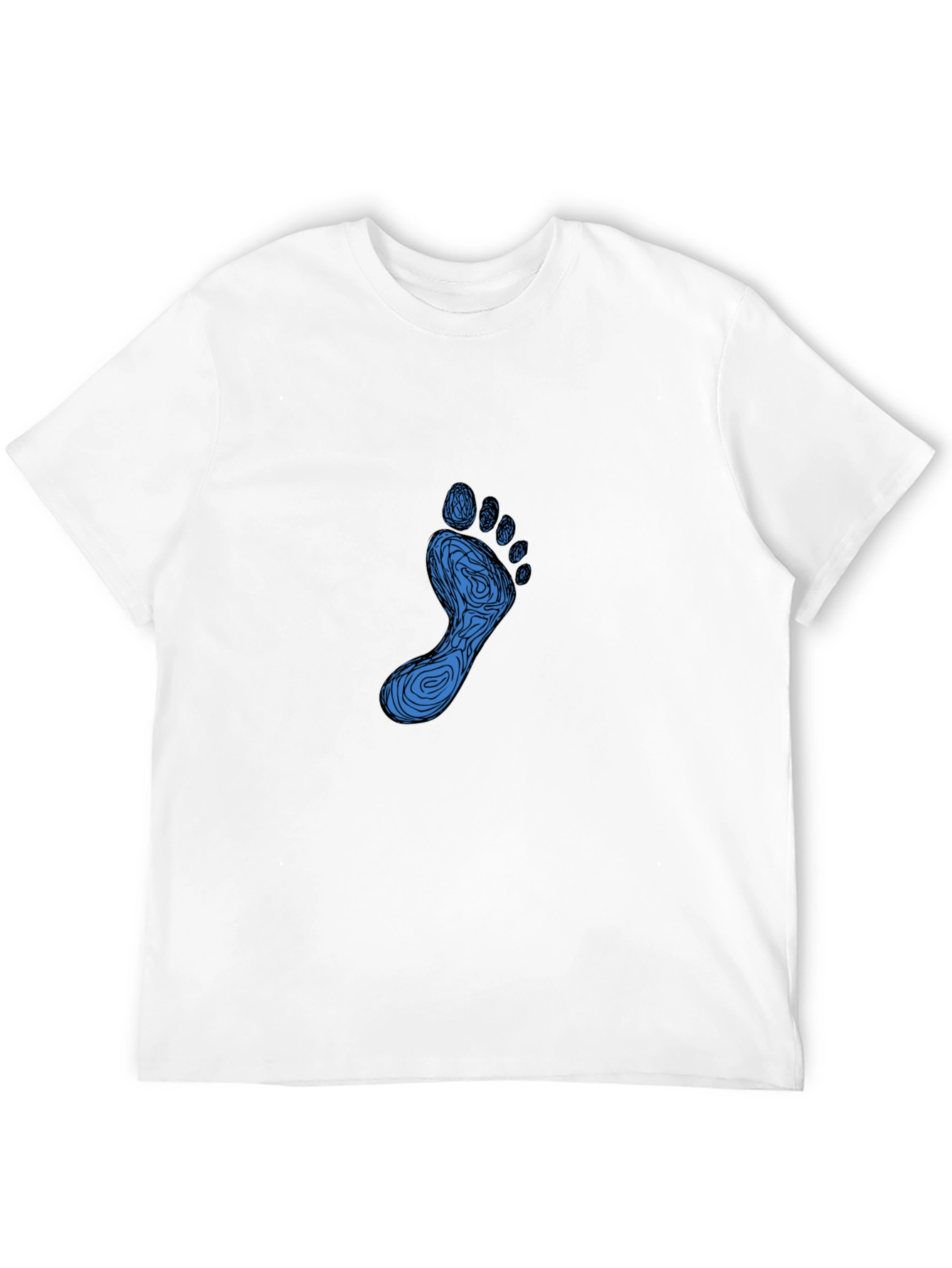 Mens Black T-Shirt with Blue Footprint Graphic