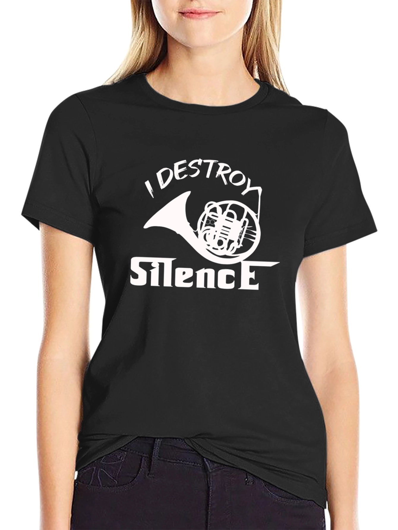 I Destroy Silence French Horn Black Graphic T-Shirt