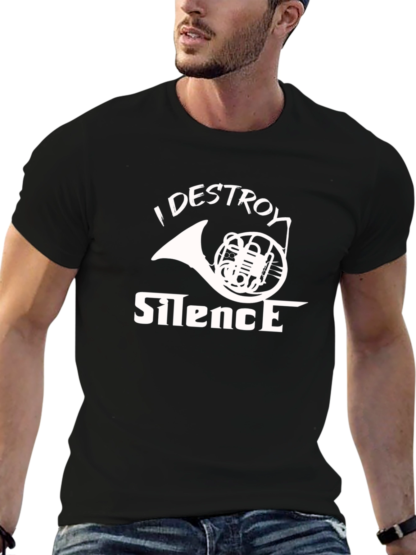 I Destroy Silence French Horn Black Graphic T-Shirt