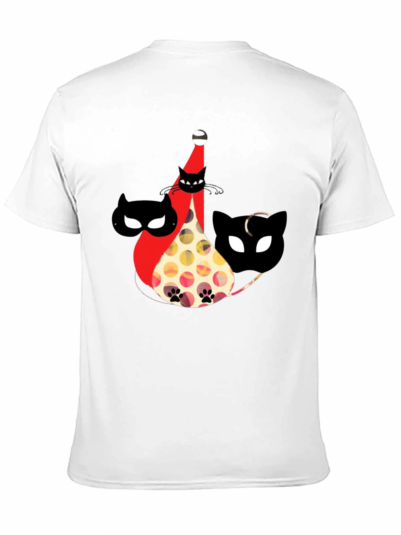 Whimsical Cat Print Black T-Shirt