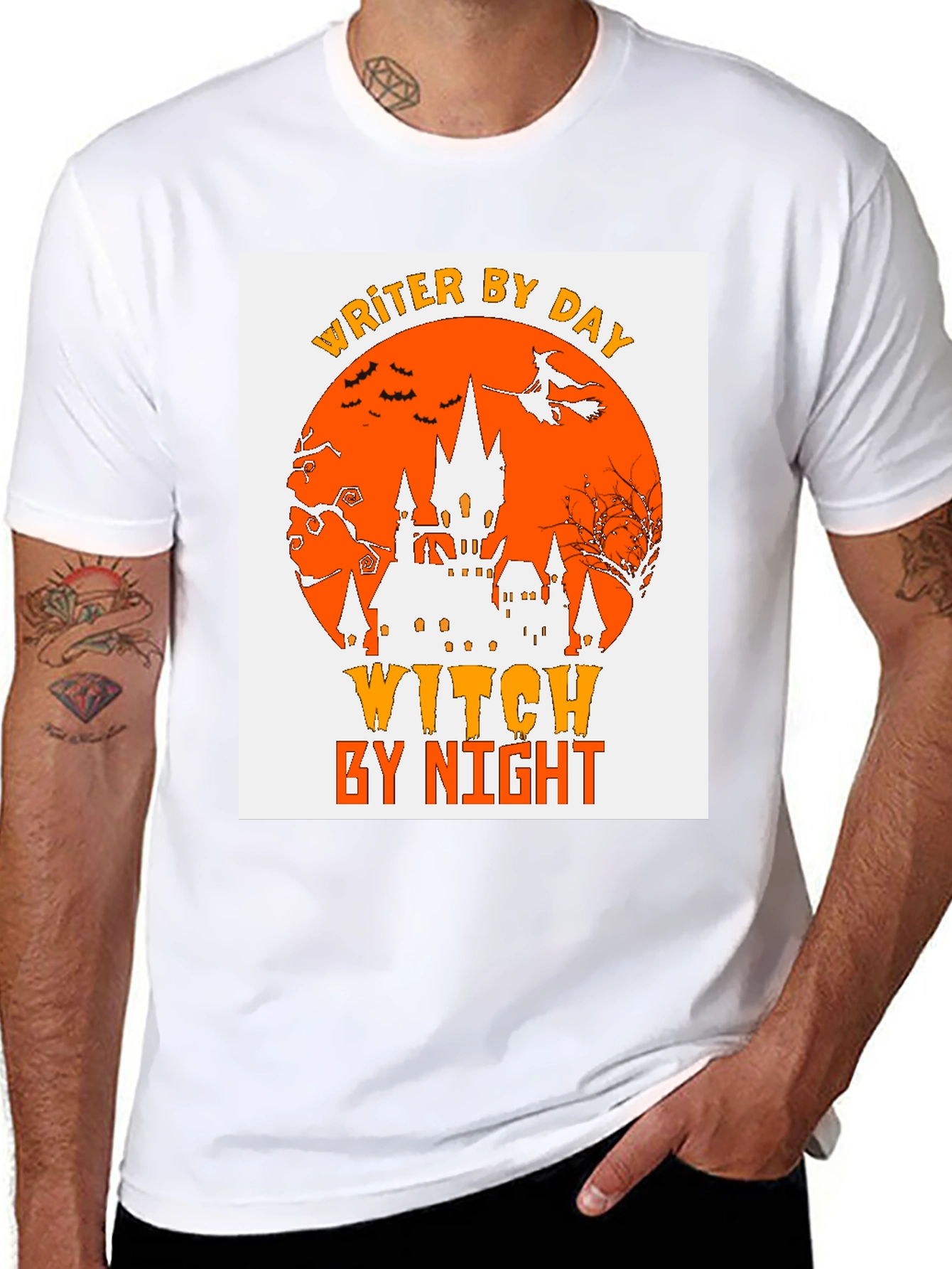 Writer By Day Witch By Night Halloween Graphic T-Shirt