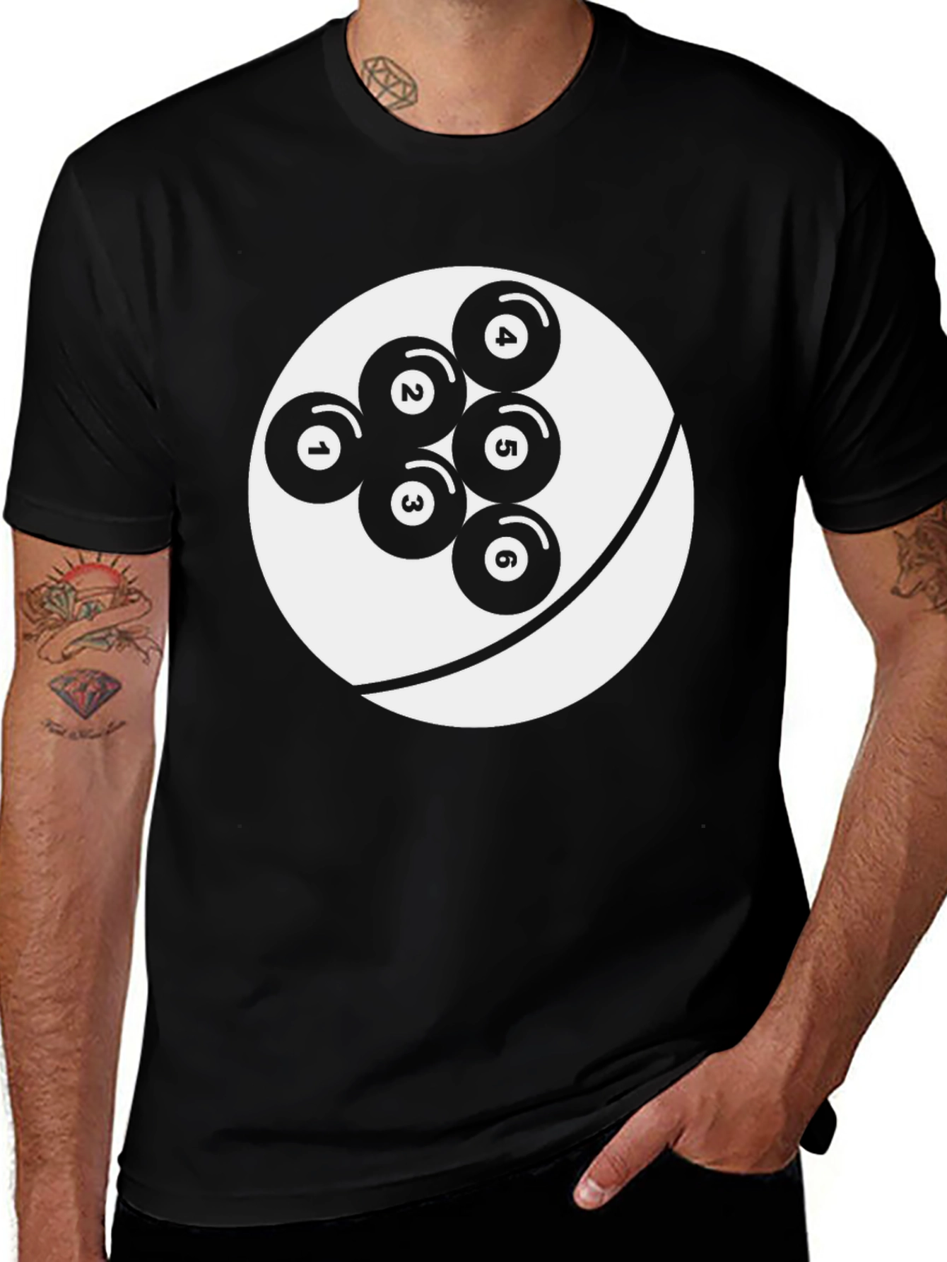 Cool Graphic Tee: Billiard Ball Design Black T-Shirt