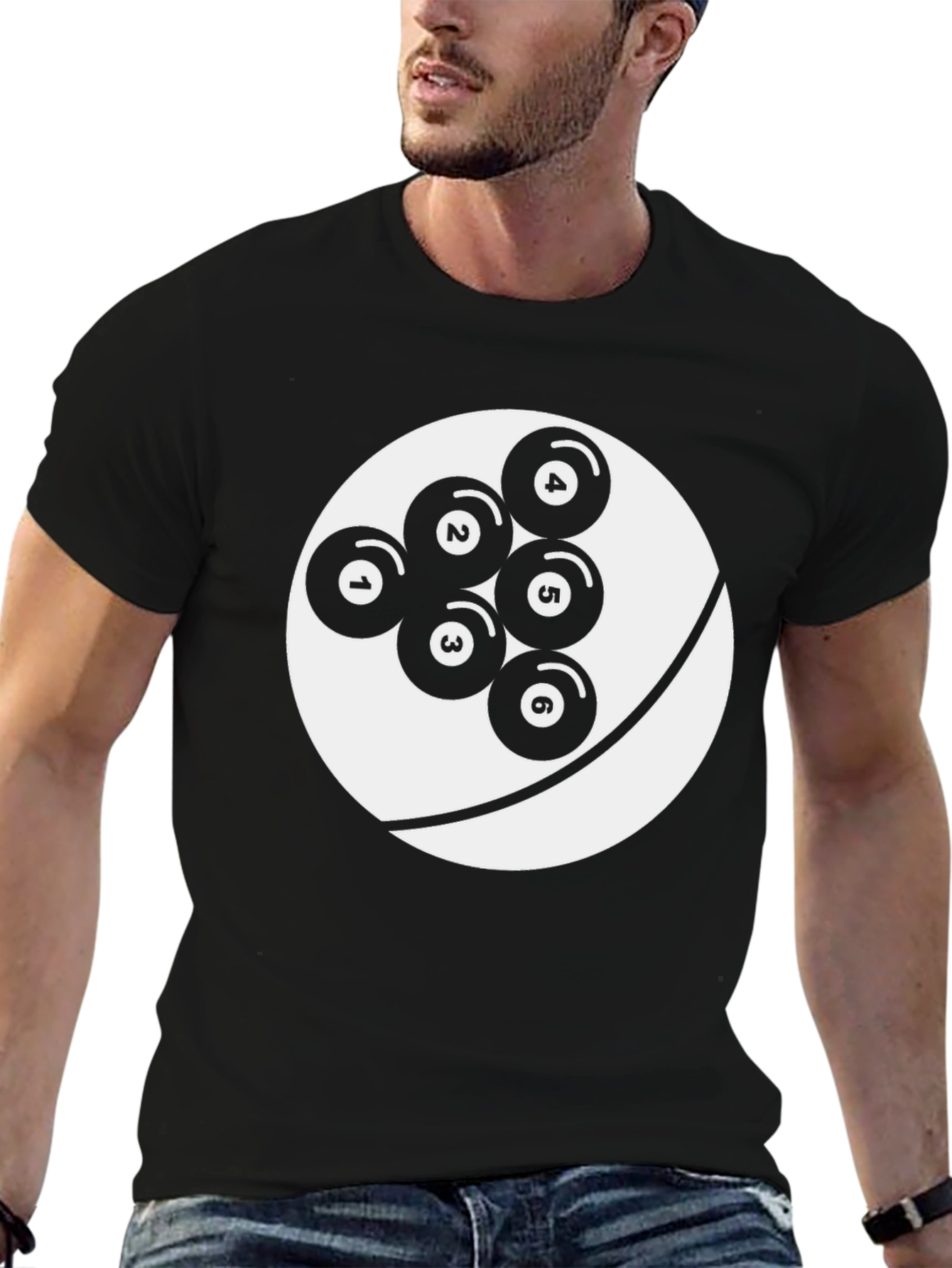 Cool Graphic Tee: Billiard Ball Design Black T-Shirt