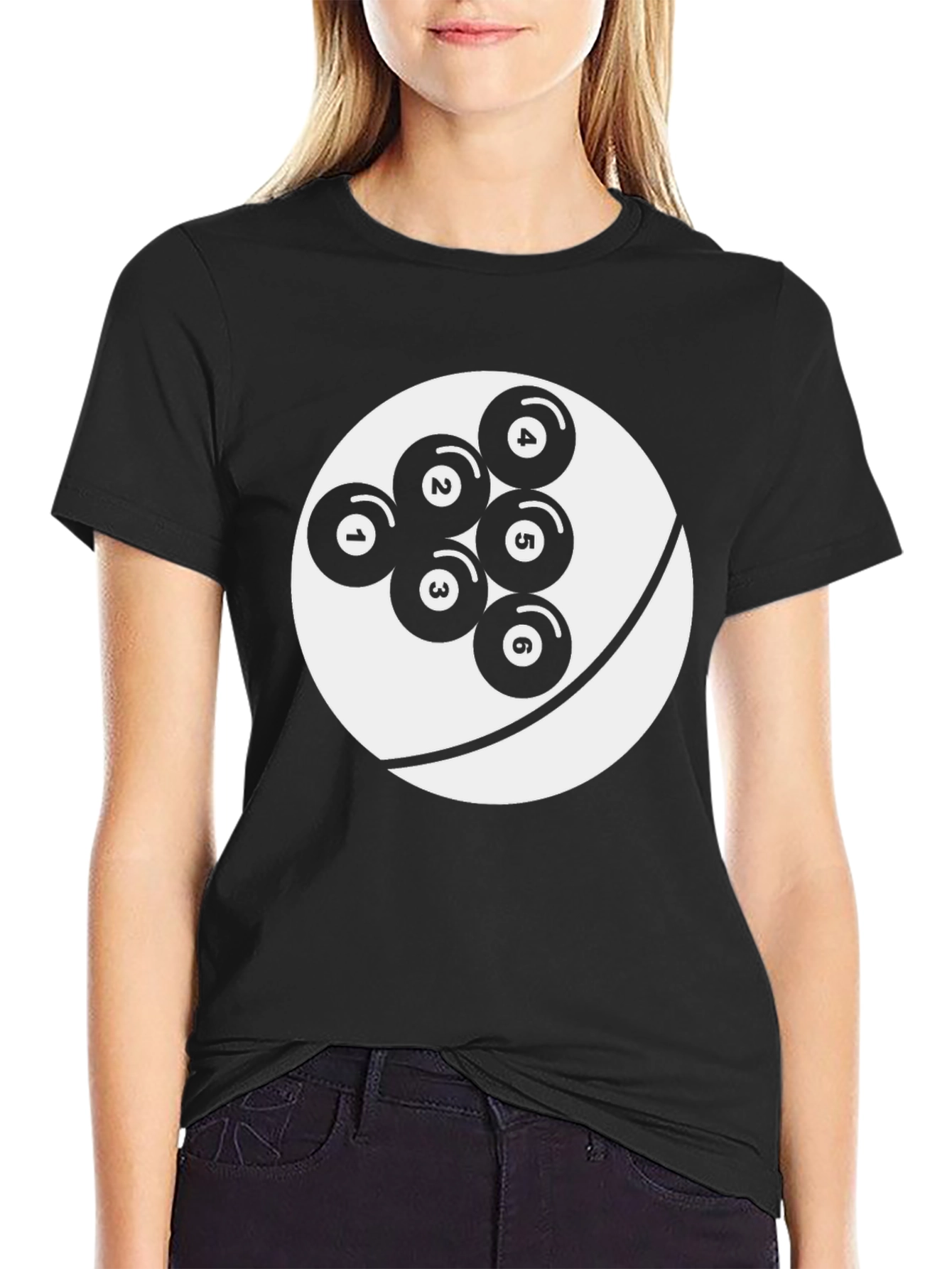 Cool Graphic Tee: Billiard Ball Design Black T-Shirt