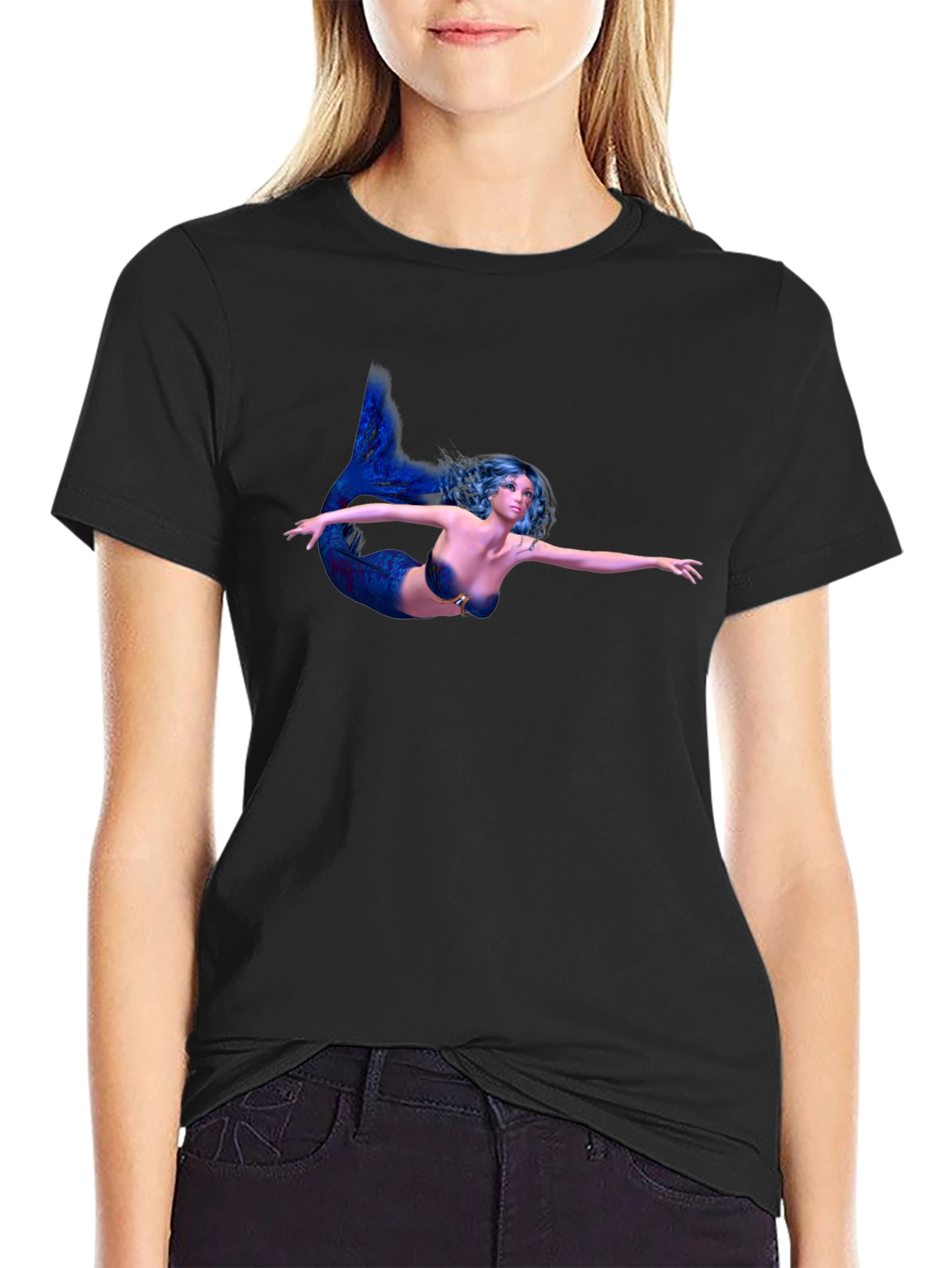 Mermaid Graphic Black T-Shirt