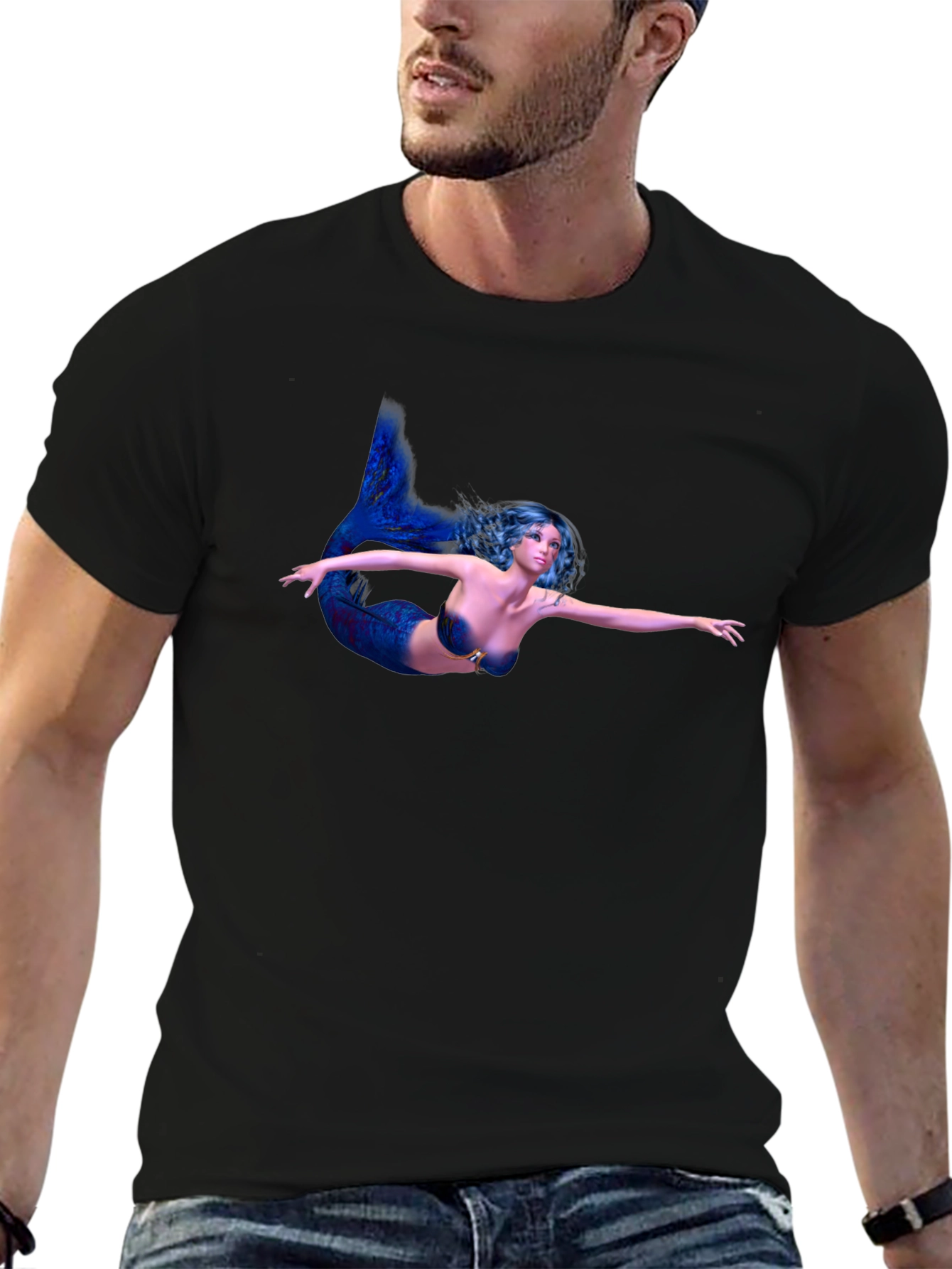 Mermaid Graphic Black T-Shirt