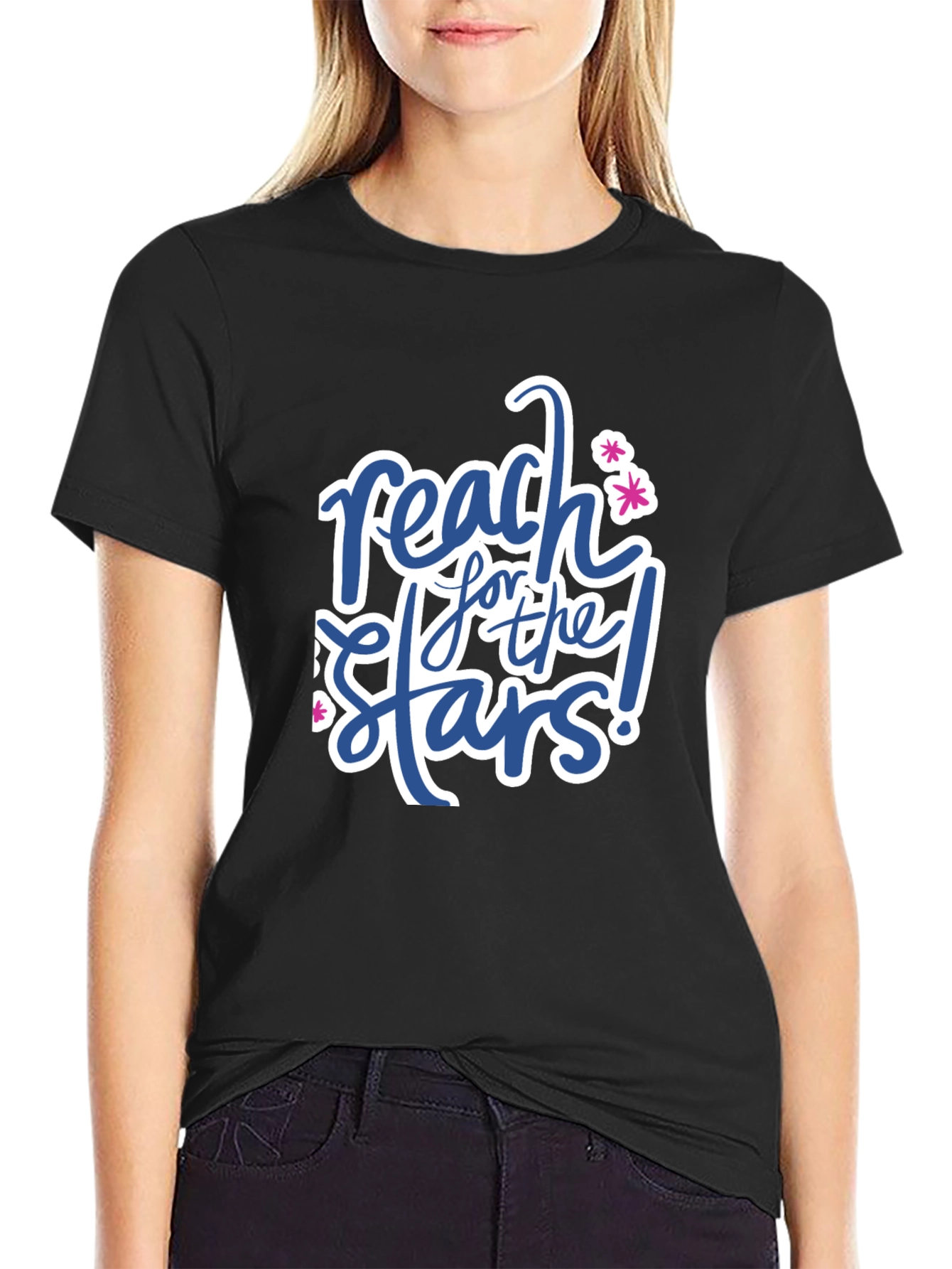 Reach for the Stars Black Graphic T-Shirt