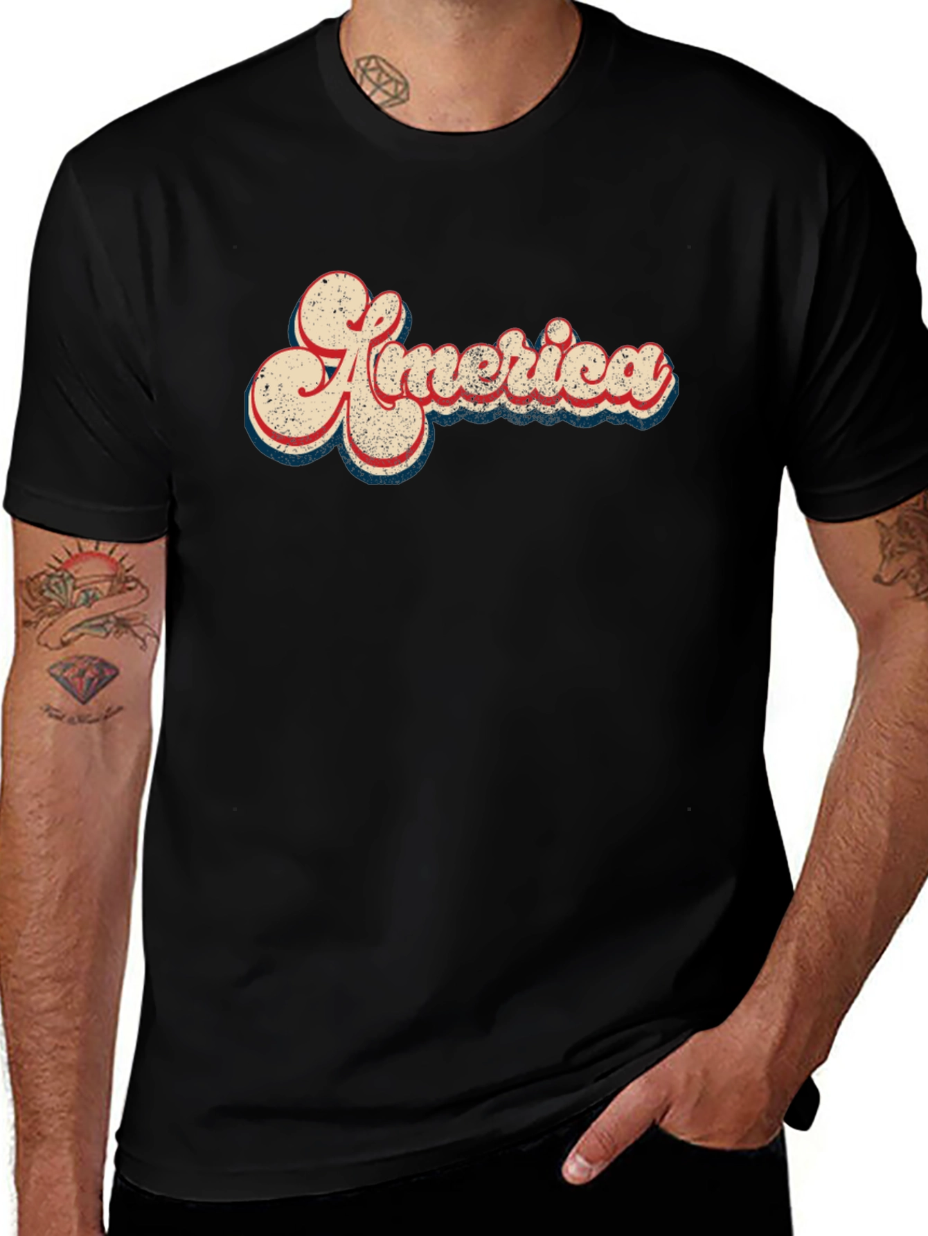 Retro America Graphic Print Black T-Shirt