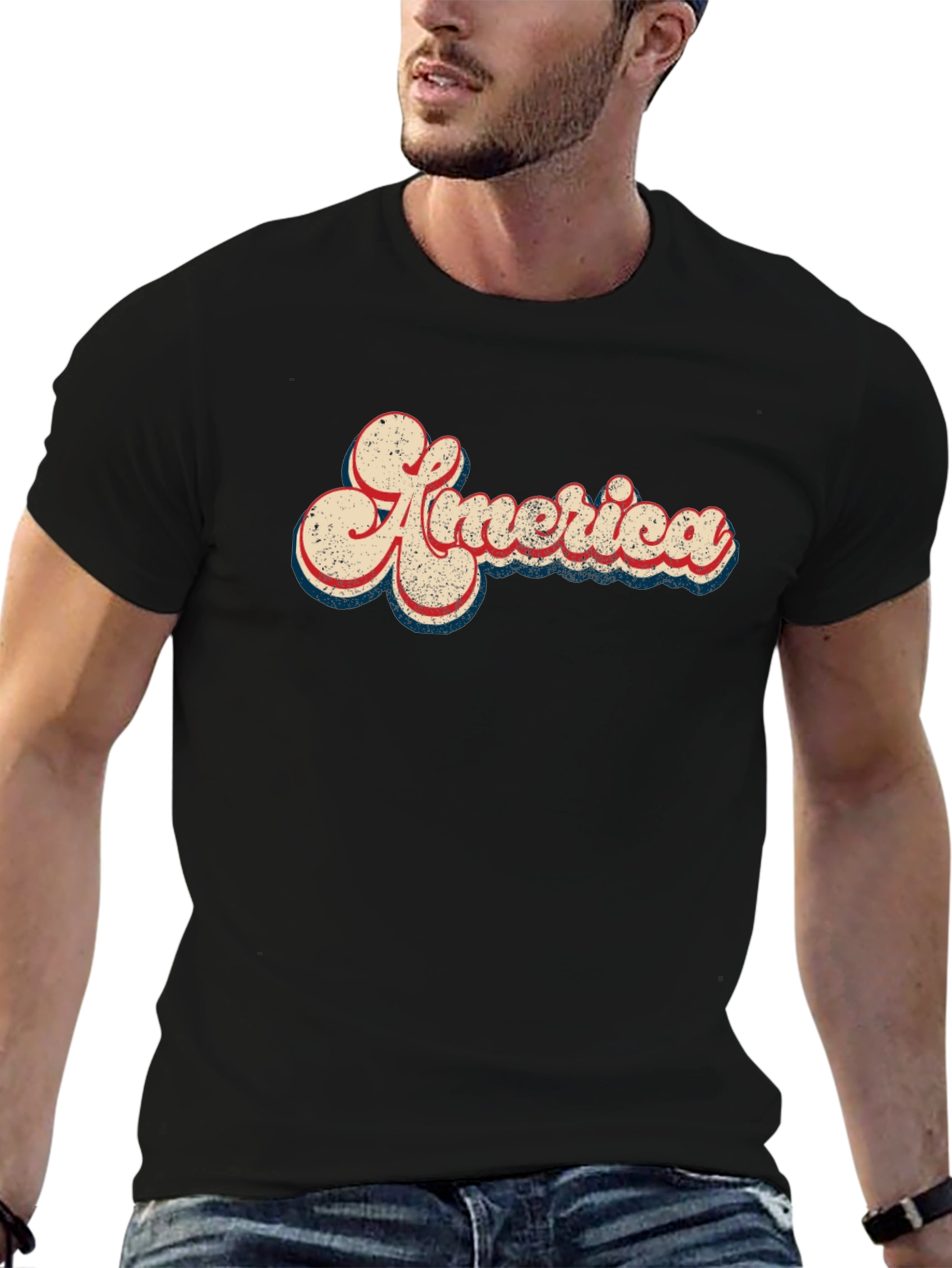 Retro America Graphic Print Black T-Shirt