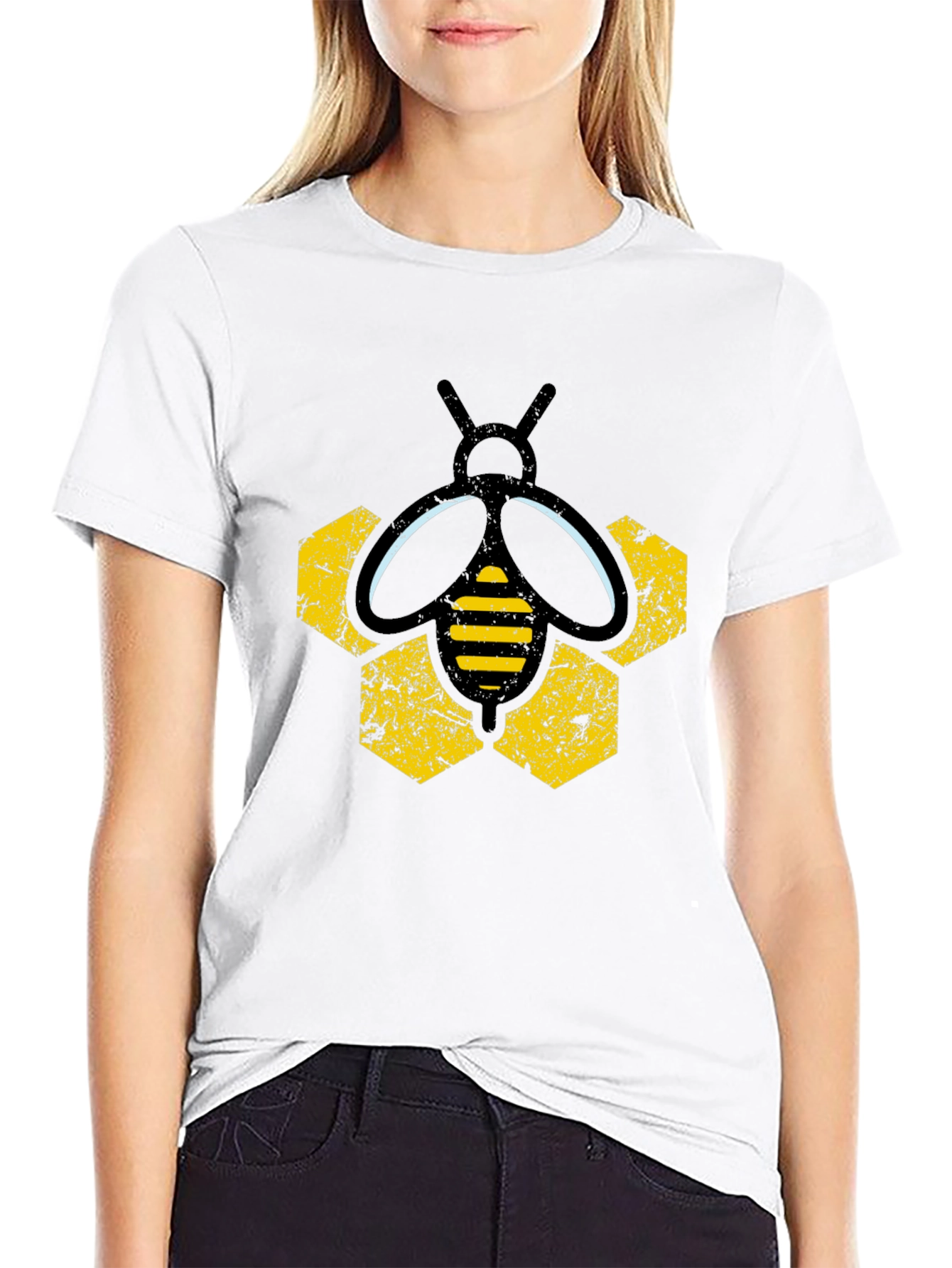 Honeycomb Bee Graphic Tee - Black T-Shirt