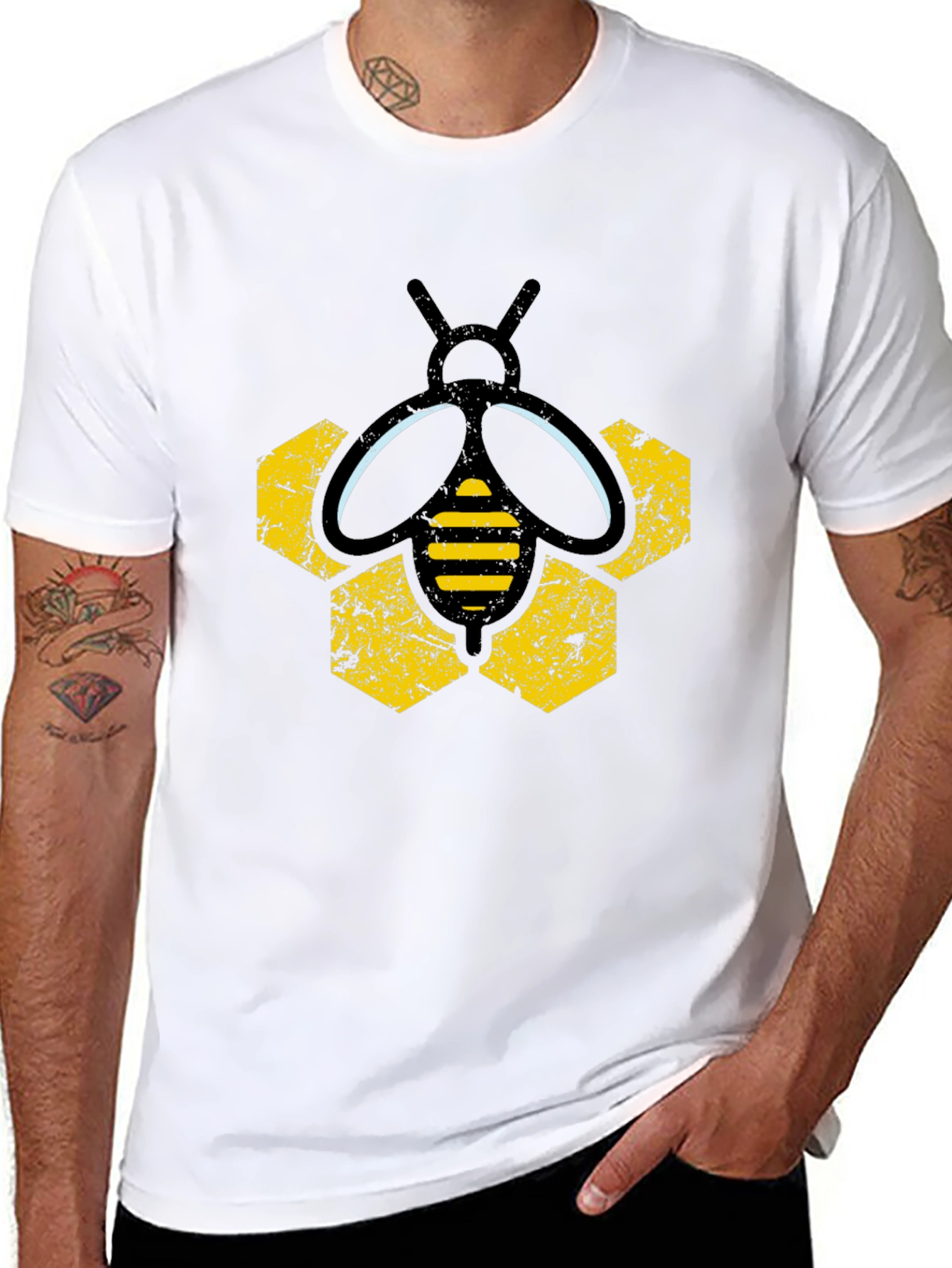 Honeycomb Bee Graphic Tee - Black T-Shirt