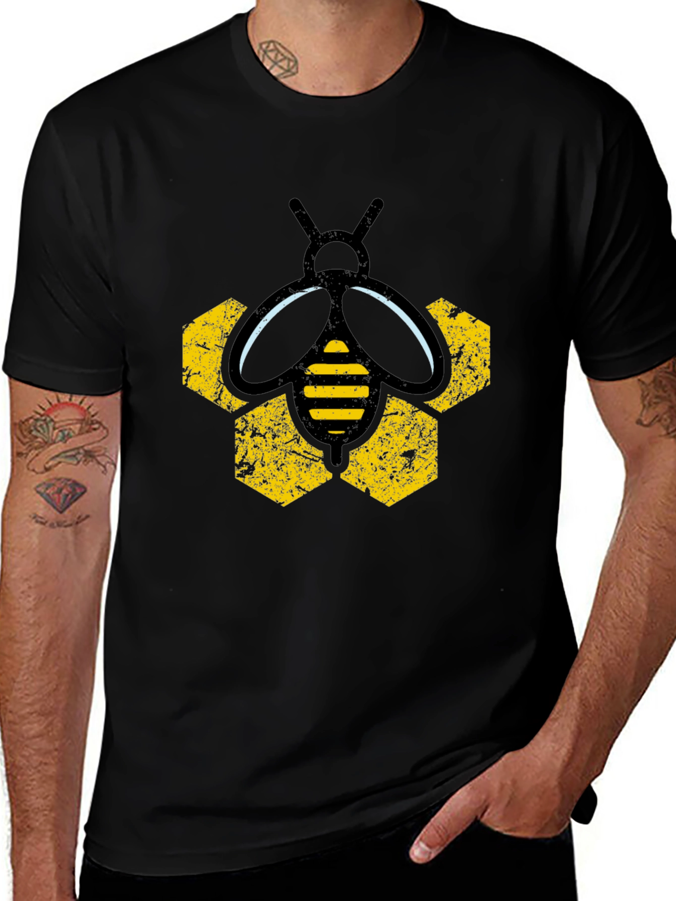 Honeycomb Bee Graphic Tee - Black T-Shirt