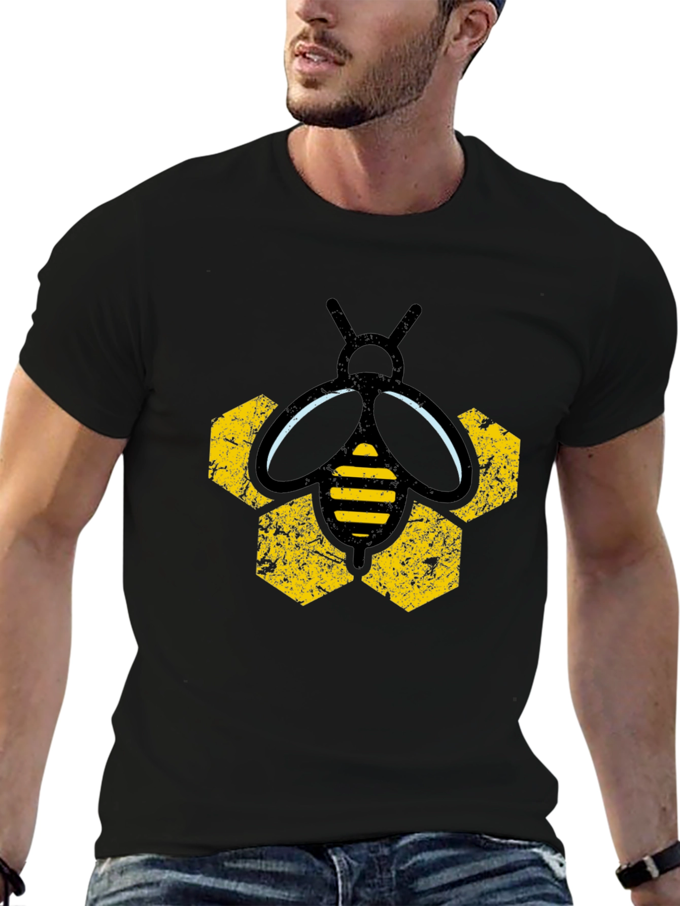 Honeycomb Bee Graphic Tee - Black T-Shirt