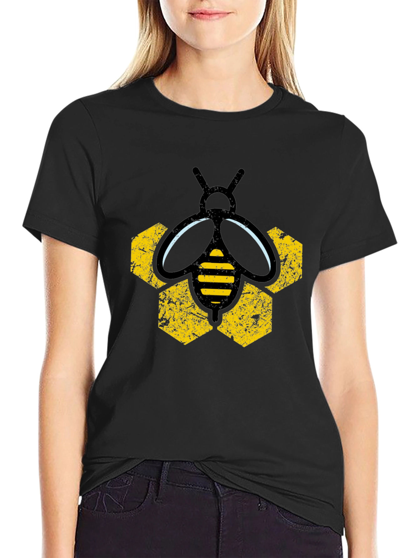Honeycomb Bee Graphic Tee - Black T-Shirt