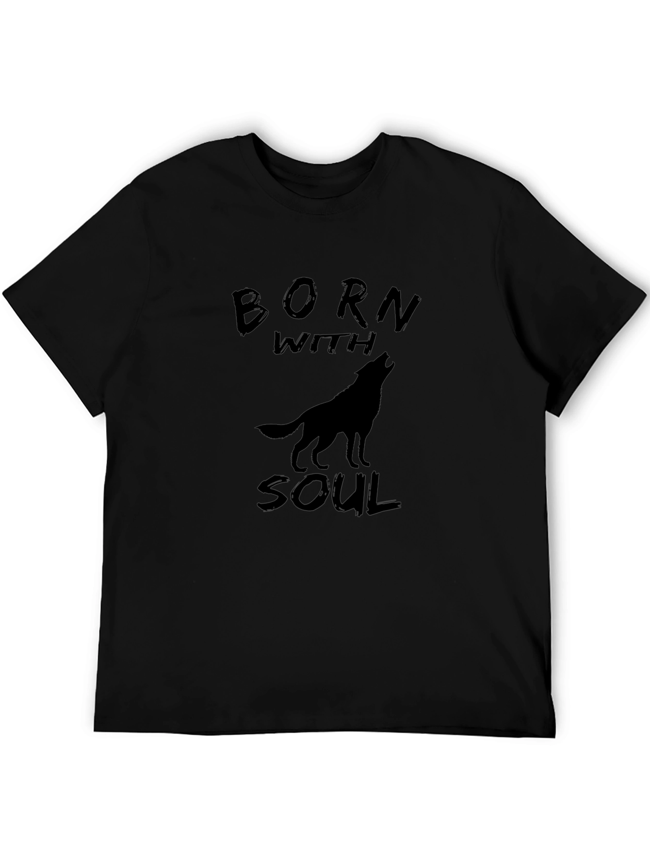 Born With Soul Wolf Graphic Black T-Shirt