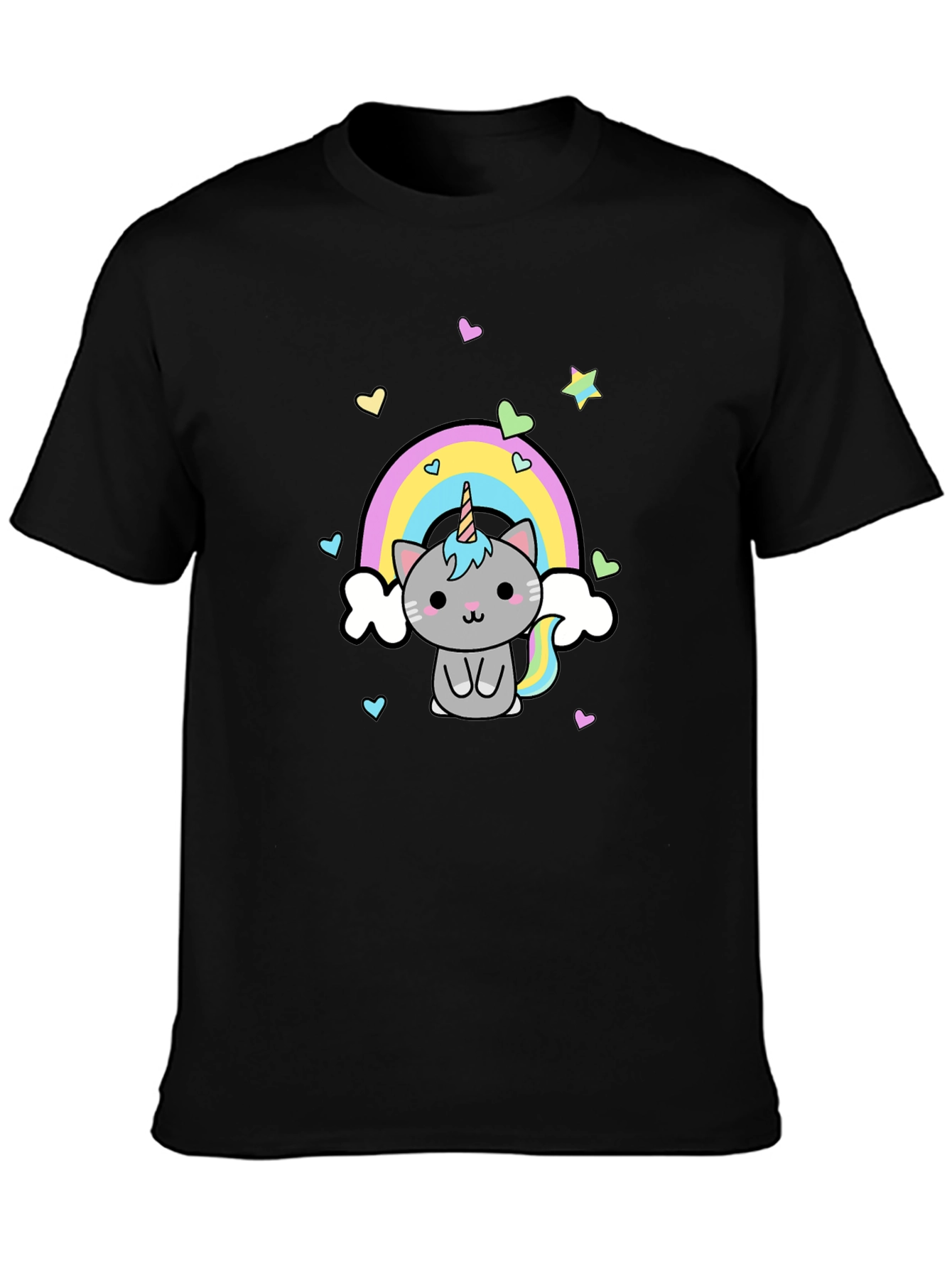 Cute Unicorn Cat Rainbow Graphic T-Shirt