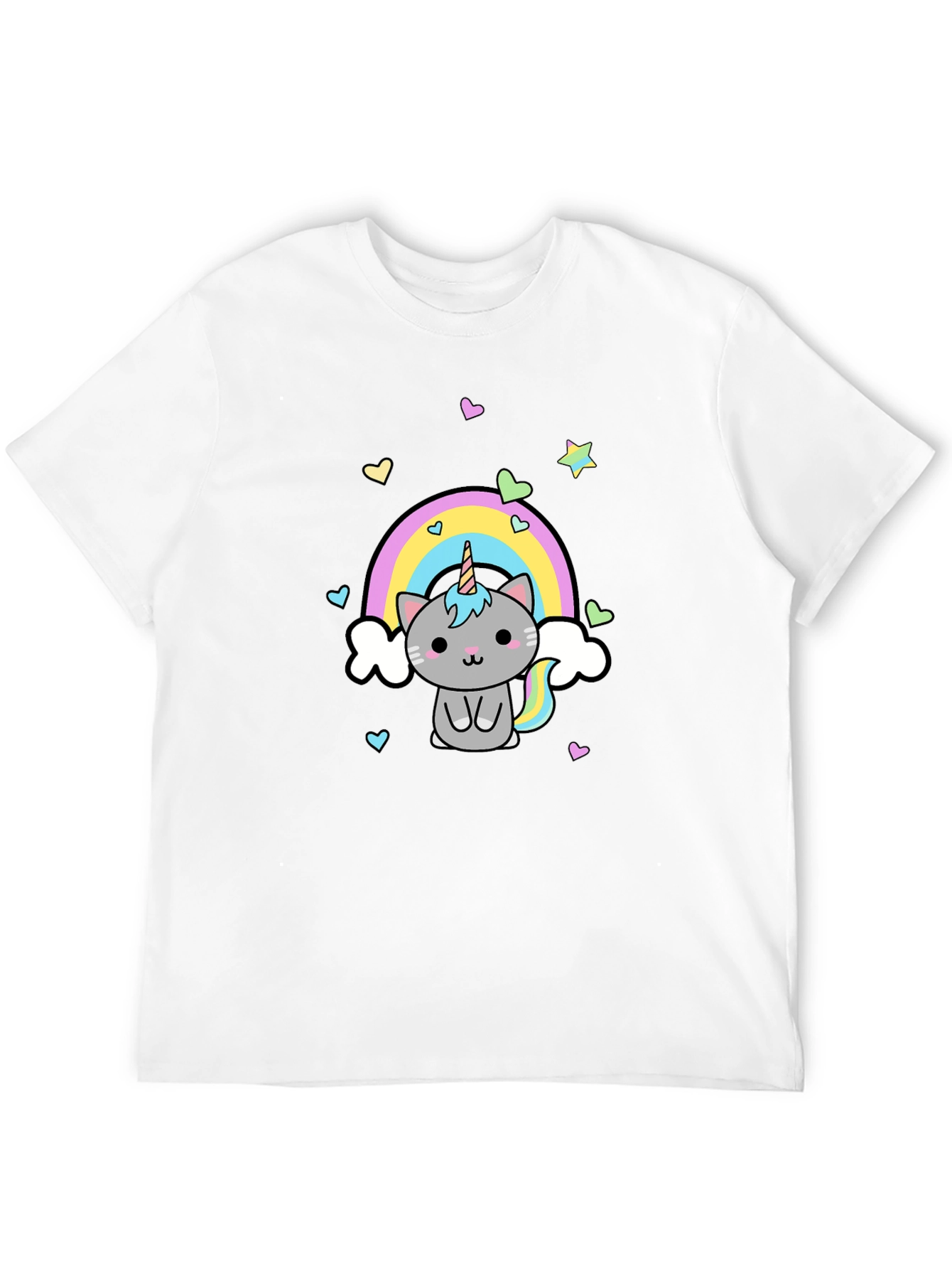 Cute Unicorn Cat Rainbow Graphic T-Shirt