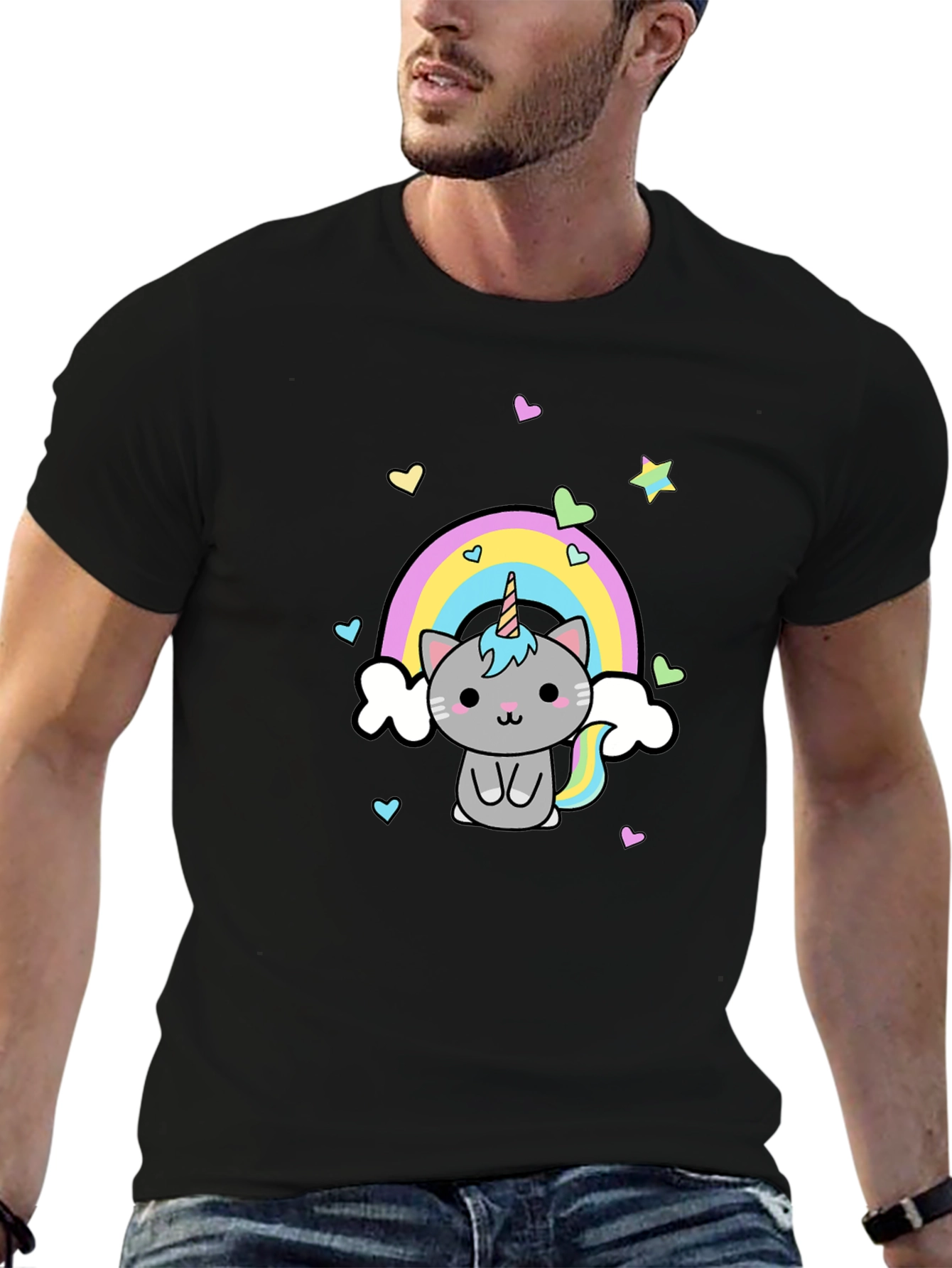 Cute Unicorn Cat Rainbow Graphic T-Shirt