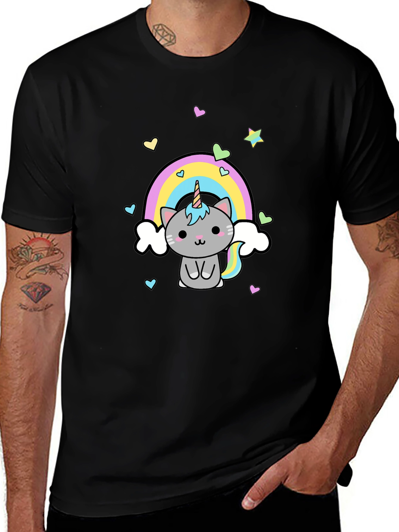 Cute Unicorn Cat Rainbow Graphic T-Shirt