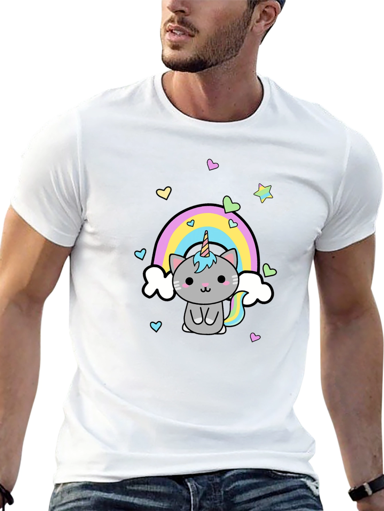 Cute Unicorn Cat Rainbow Graphic T-Shirt